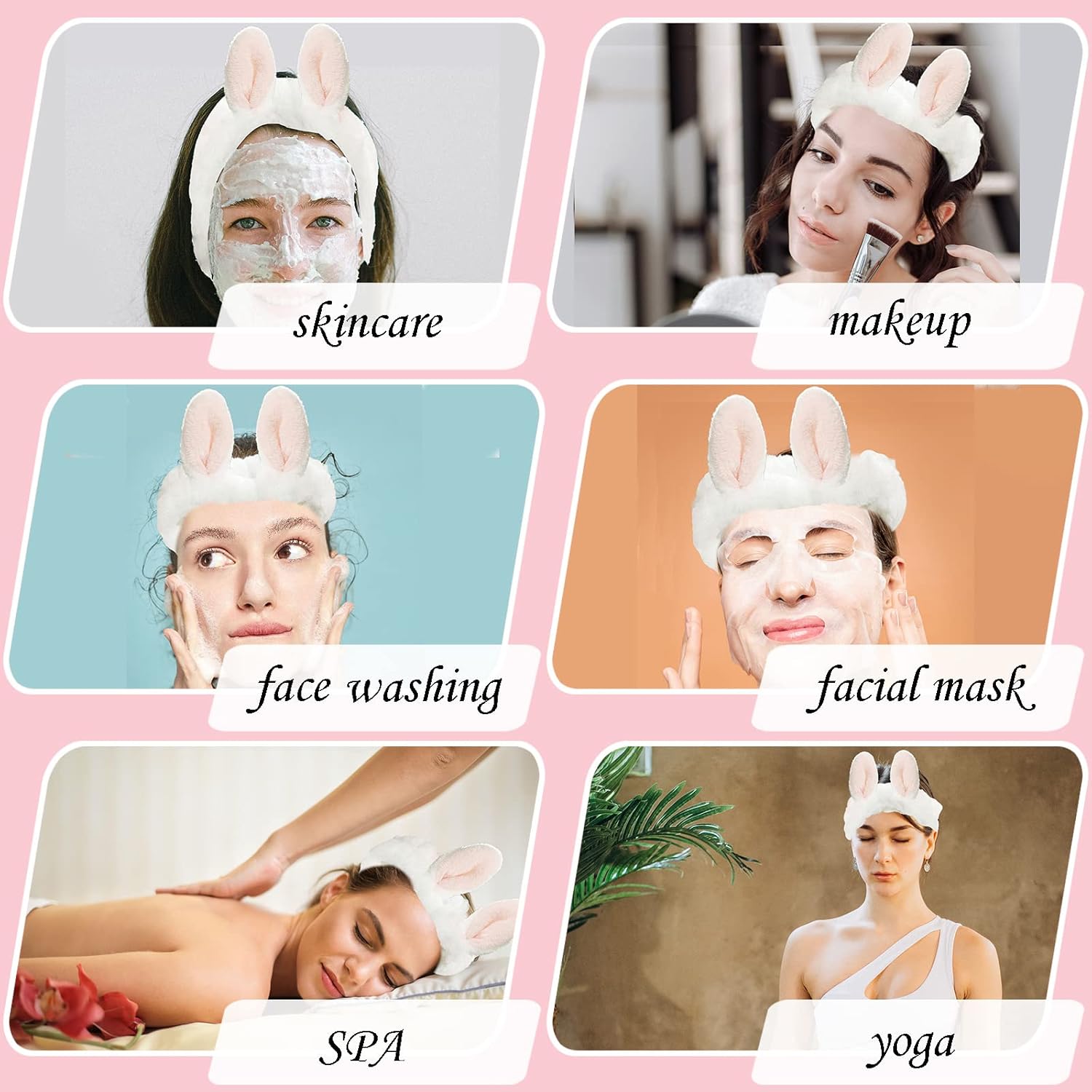 Diadema de spa, diadema de maquillaje con orejas de conejo para lavar la cara, orejas de conejo, diadema de forro polar coral para el cuidado de la