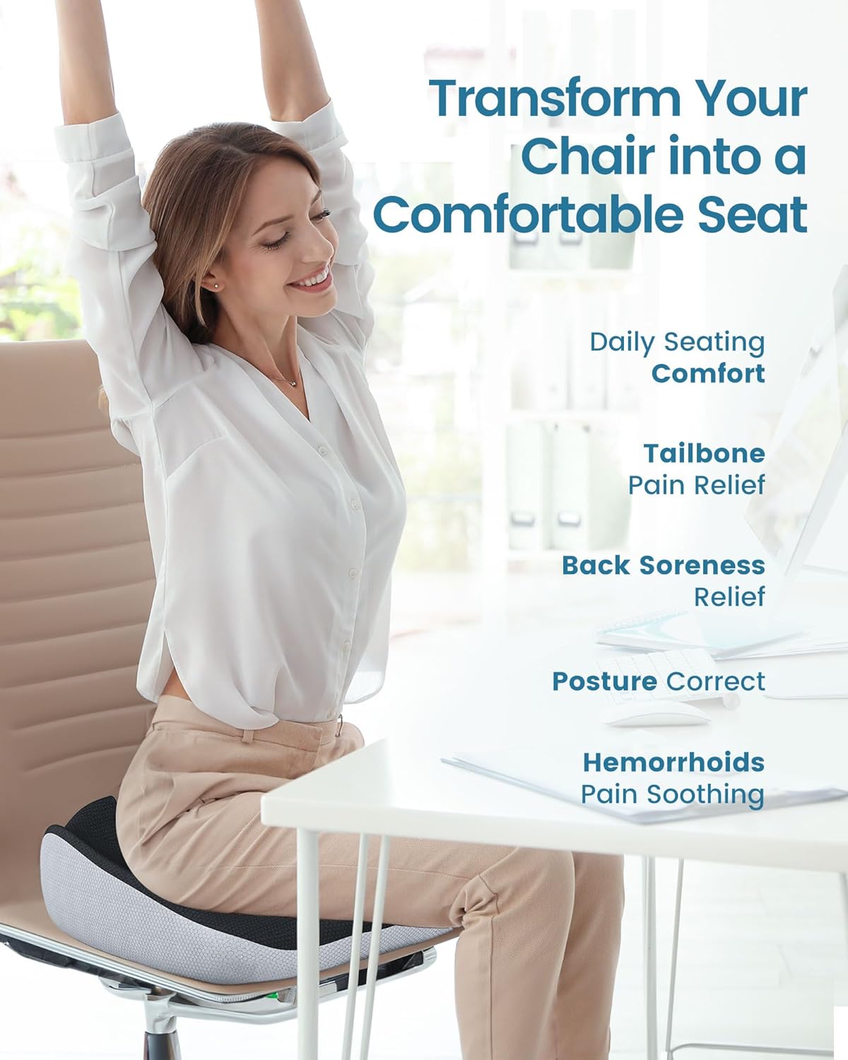 Cojín de asiento multifunción con inserto extraíble para sentarse por mucho tiempo, cojín ergonómico para silla de oficina para hemorroides,