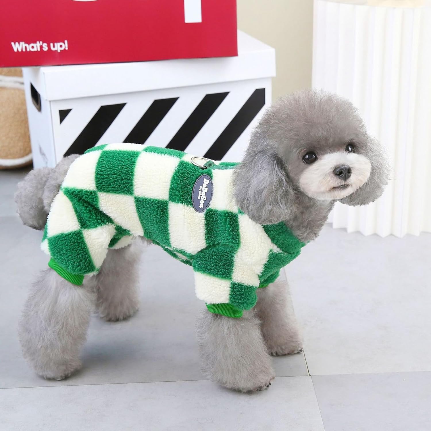 Pijama de forro polar a cuadros para perros pequeños, mameluco de lujo para perros con anillo en D, suéter para cachorros, overol para Chihuahua,