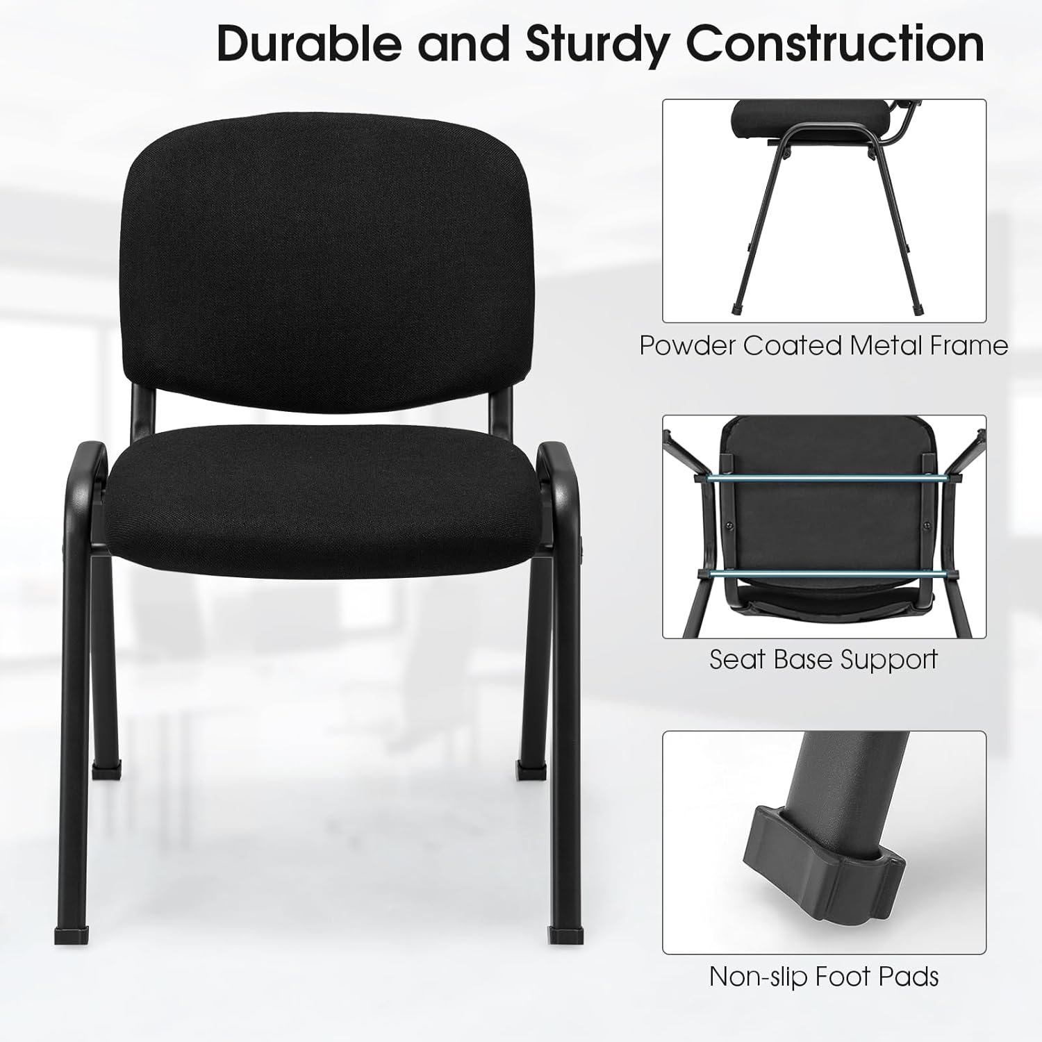 COSTWAY Juego de 5 sillas de sala de espera, sillas de conferencias apilables con asiento y respaldo tapizados, sillas ergonómicas de recepción de