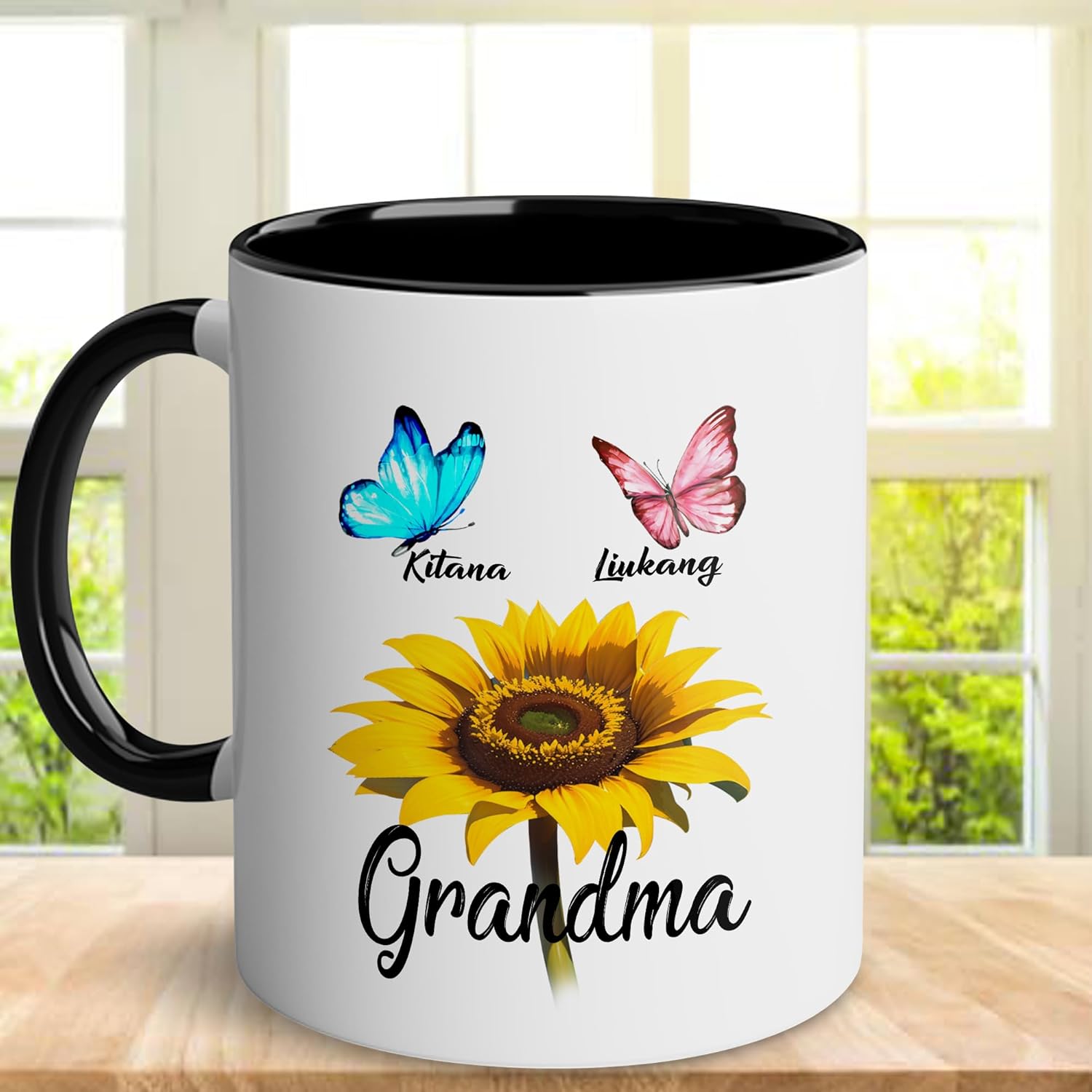 Regalos personalizados para la abuela (2 niños), taza de cerámica personalizada de 11 onzas y 15 onzas para abuela, mujeres con nombre de nietos,