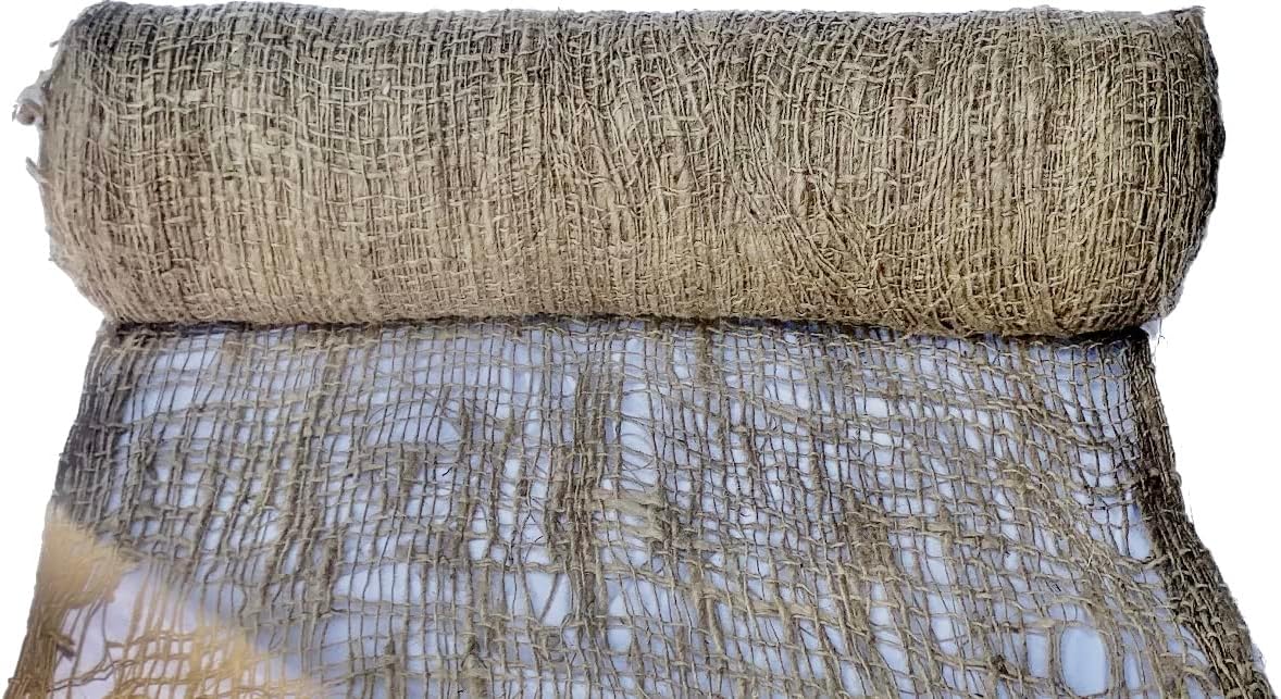 Rollo de tela de barrera de arpillera para evitar malas hierbas, 100% yute, rollo de 225 pies de largo x 48 pulgadas de ancho, manta de malla de