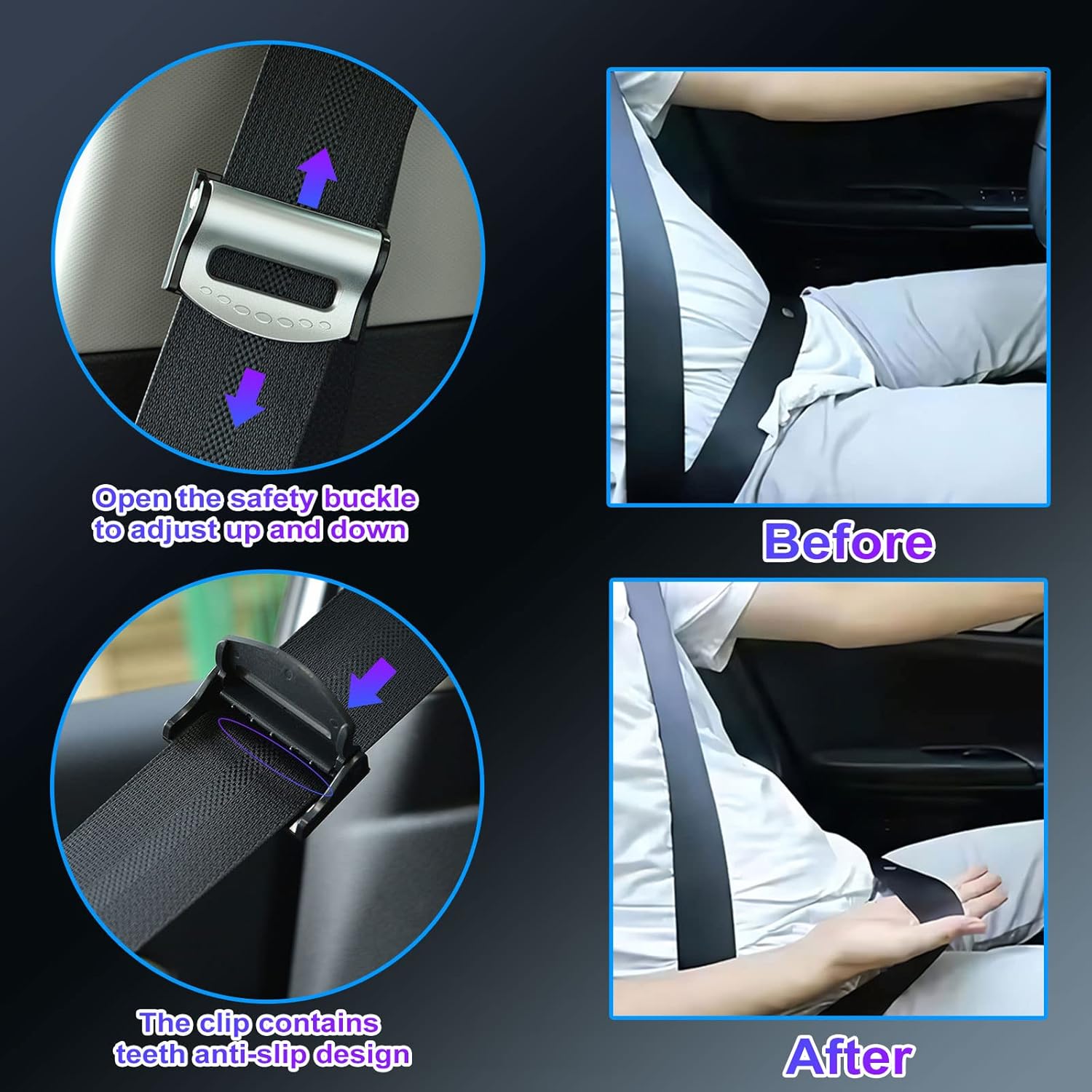 2 clips para cinturón de seguridad de automóvil, ajustadores de cinturón de seguridad de automóvil, ajuste universal de cinturón de seguridad, clips