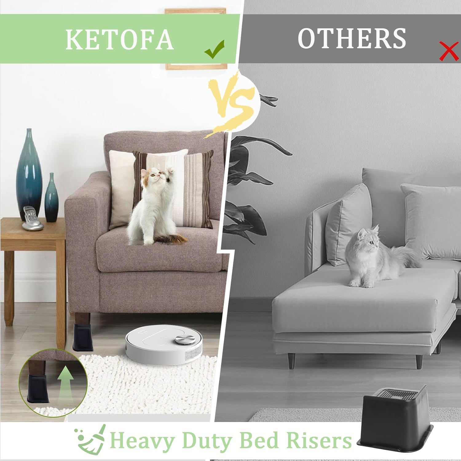 Ketofa Elevadores de cama resistentes de 4 pulgadas, elevadores de sofá para muebles con diseño antideslizante, material ABS duradero, elevadores de