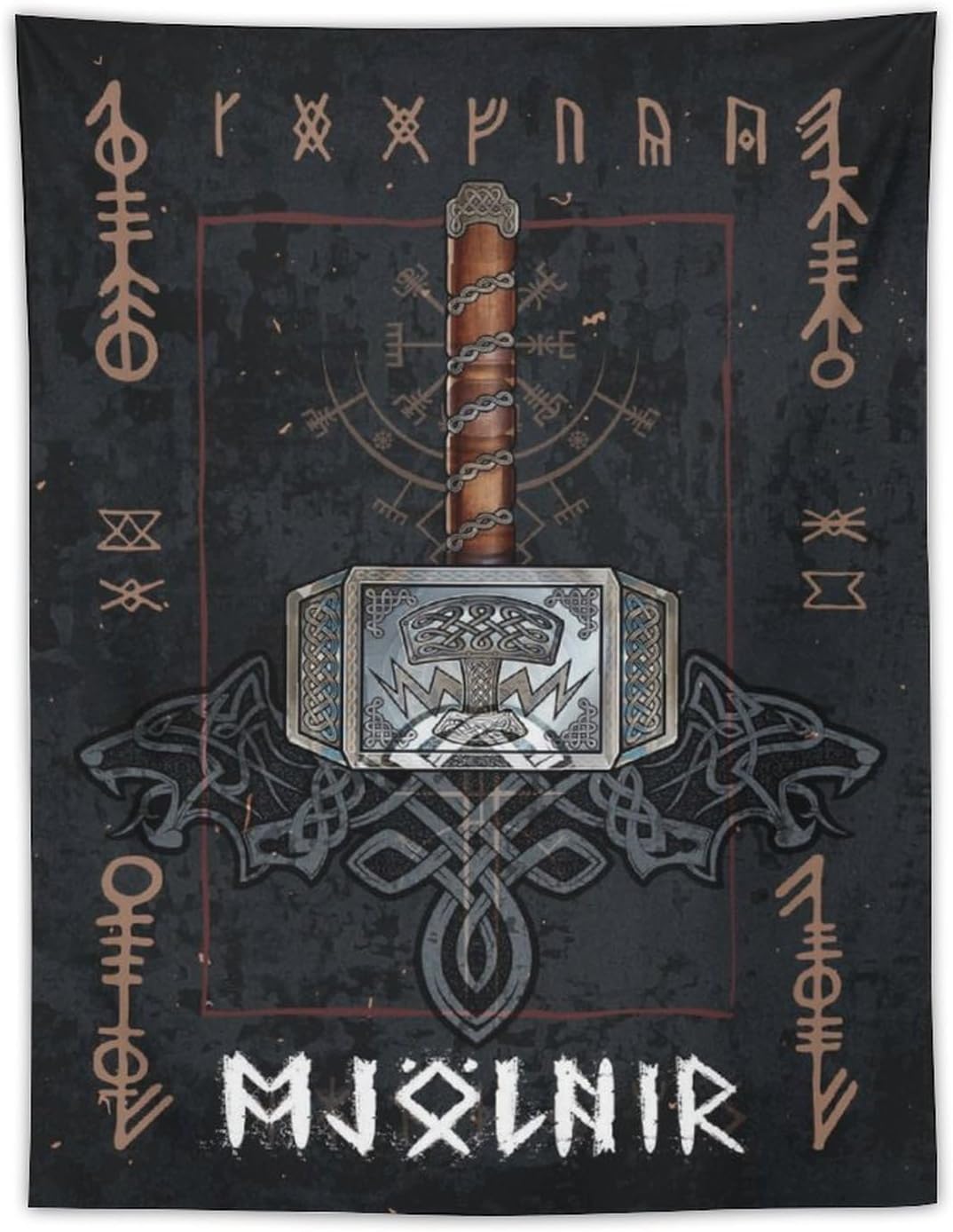 Tapiz de mitología nórdica, tapices de Mjolnir, pintura artística de pared, regalo de sala de estar, impresiones para decoración de dormitorio,