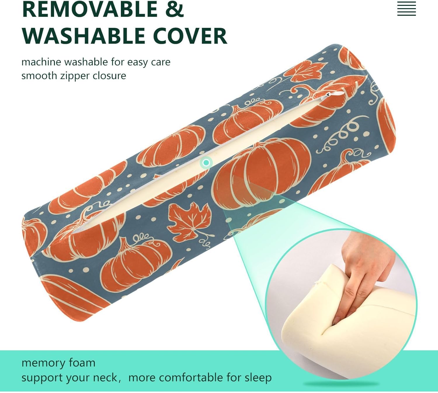 KLL Hand Drawn Autumn Pumpkins Bolster Pillow and Cover Sleep Neck Roll Pillow Round Pillow Insert 17 Inch Cylinder Memory Foam Legs Support Pillow