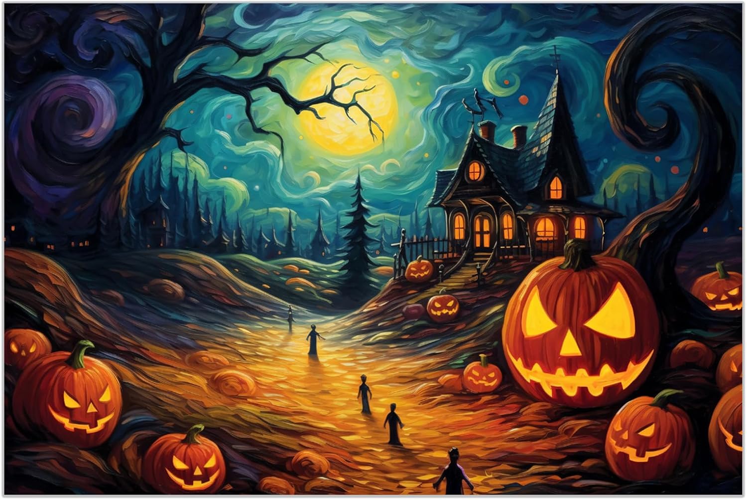 Impresiones en lienzo de noche de Halloween, arte de pared e imágenes espeluznantes de 24 x 36 pulgadas, sin marco
