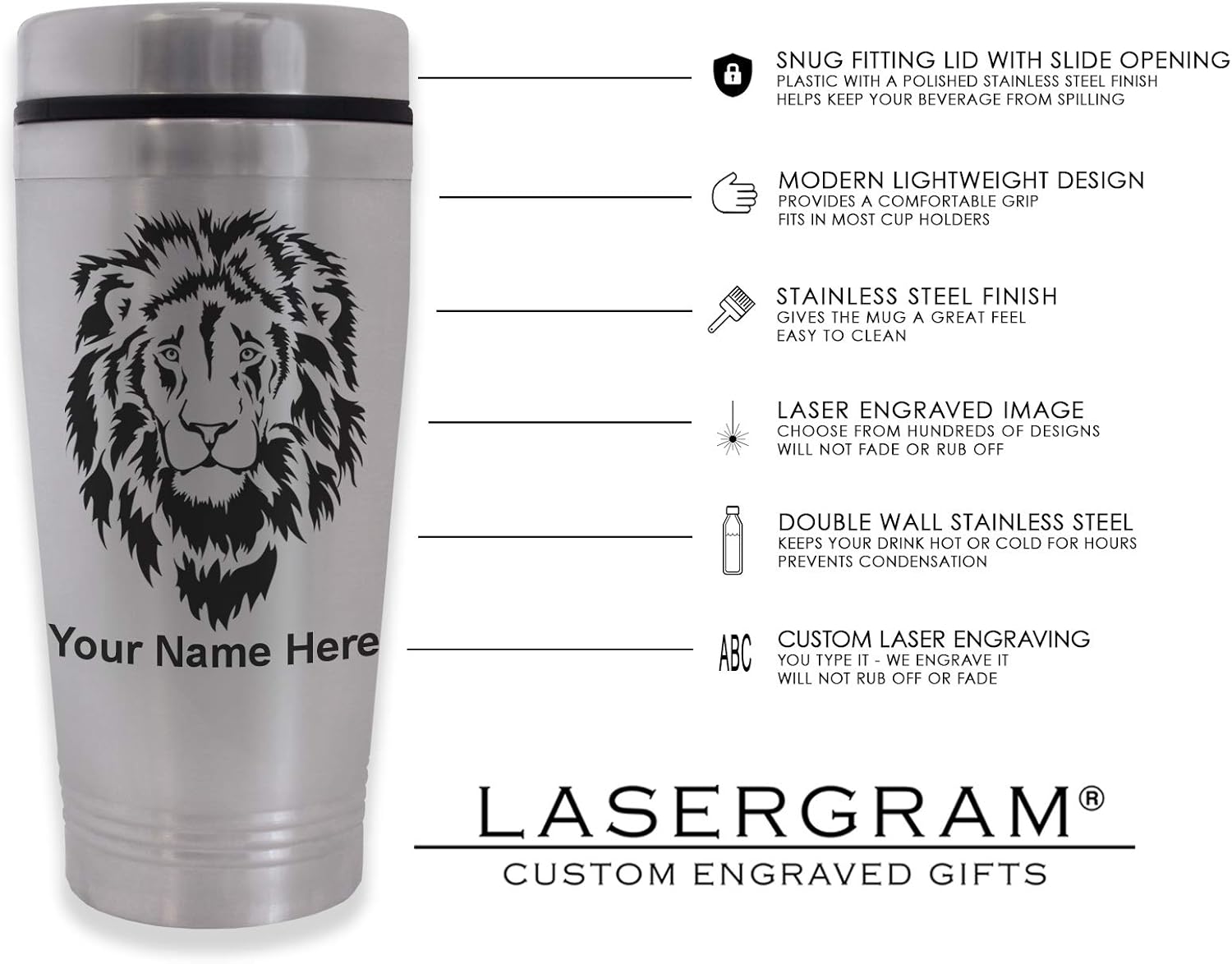 LaserGram Taza de viajero de 16 onzas, símbolo masón, grabado personalizado incluido