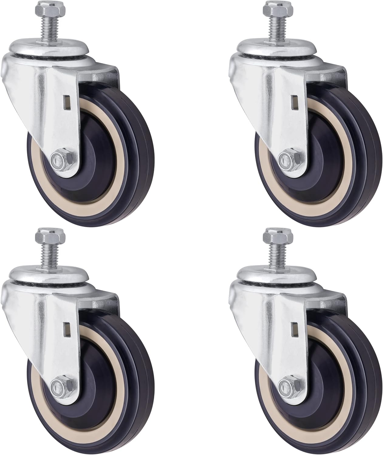 Paquete de 4 ruedas de poliuretano escalonadas y completas de 4 pulgadas, con rodamiento de bolas doble, rueda giratoria con tornillos, capacidad