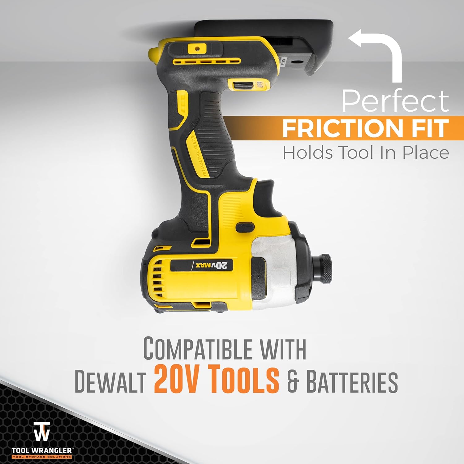 Tool Wrangler Organización para herramientas y baterías Dewalt de 20 V – Negro 8 piezas Combo 5+3  5 portaherramientas Dewalt + 3 soportes de