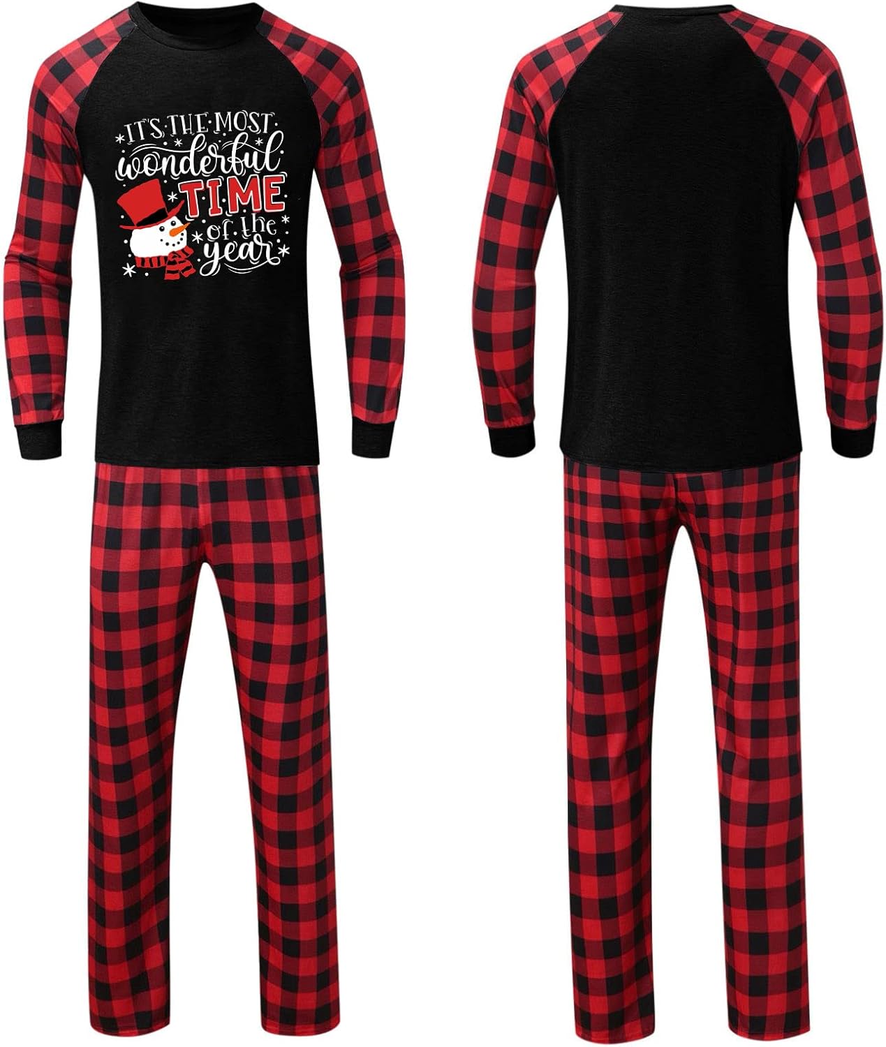 JEGULV Pijamas de Navidad para la familia de 4, conjunto de pijamas familiares de Navidad, pijamas familiares a cuadros rojos y verdes