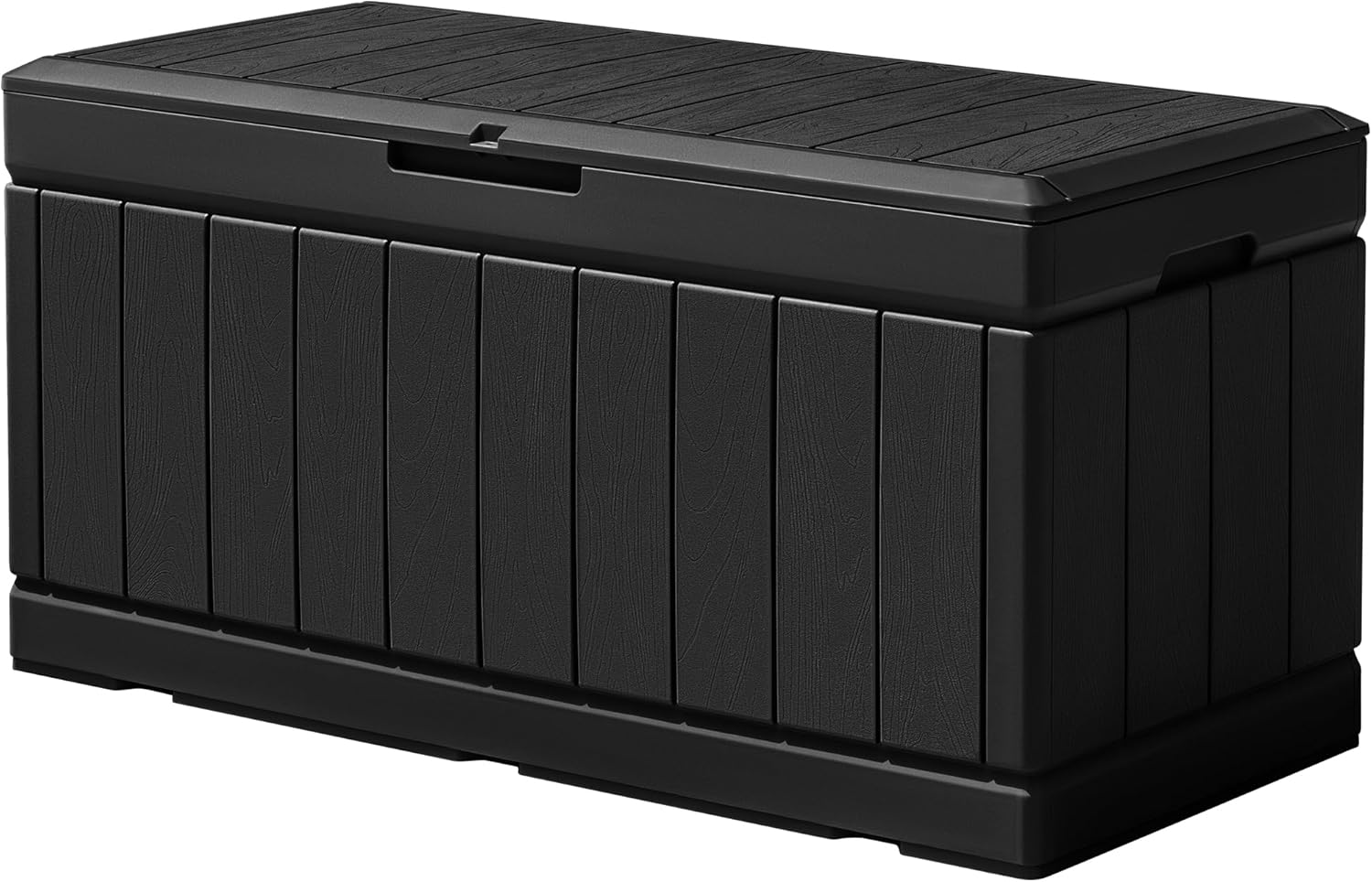 Flamaker Caja de almacenamiento para exteriores, 85 galones, de resina, impermeable, con textura de madera, contenedor de almacenamiento grande para