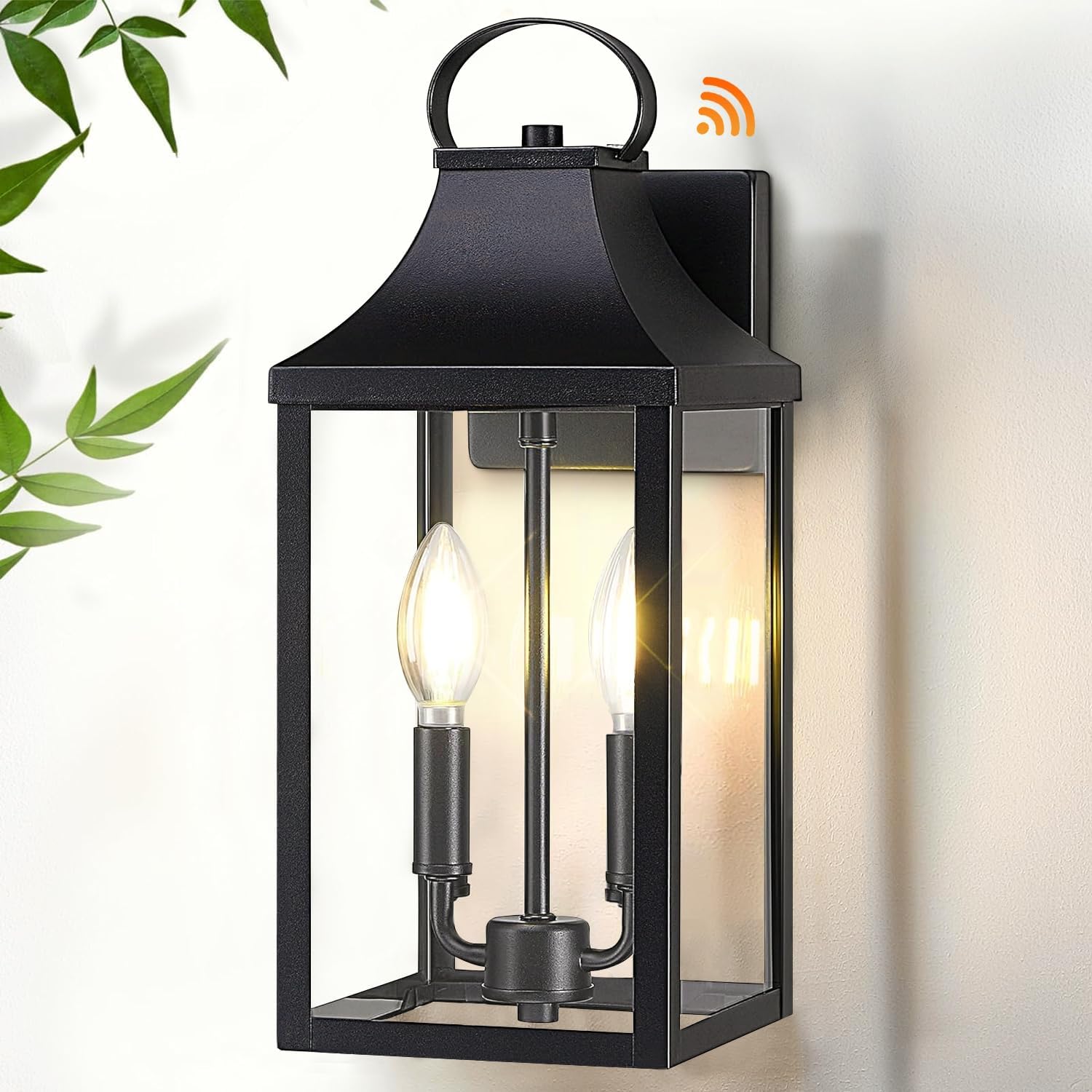 Farol de pared negro para exteriores del anochecer al amanecer, 2 luces, aplique de pared moderno exterior de 15 pulgadas, lámpara industrial para