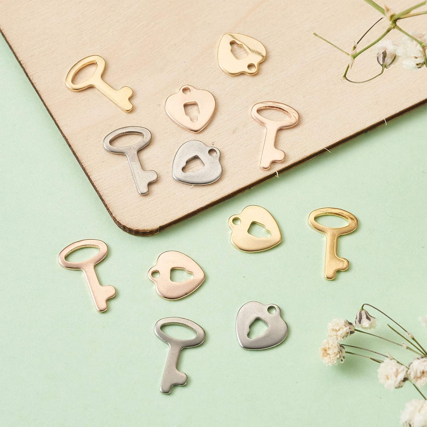 Pandahall – Dijes de acero inoxidable surtidos de metal, estrella y luna, flor, animal para hacer pulseras, collares, aretes