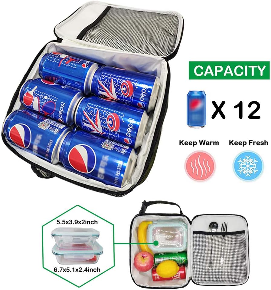 Lonchera reutilizable con aislamiento a prueba de fugas, para oficina, trabajo, picnic, comida con múltiples bolsillos para hombres y mujeres (gris,