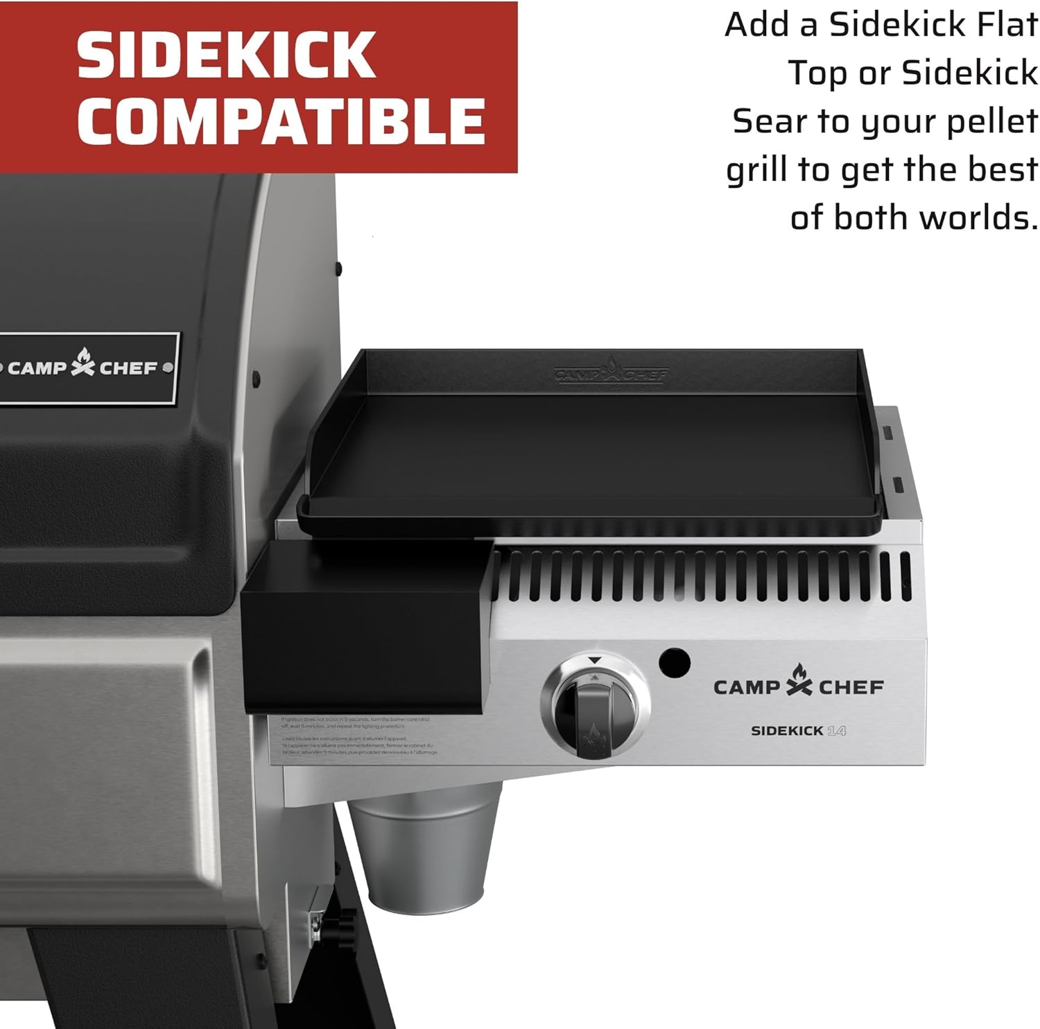 Camp Chef Woodwind Pro 36 Parrilla con parte superior plana Sidekick – Parrilla de pellets y ahumador para cocinar al aire libre – Viene con