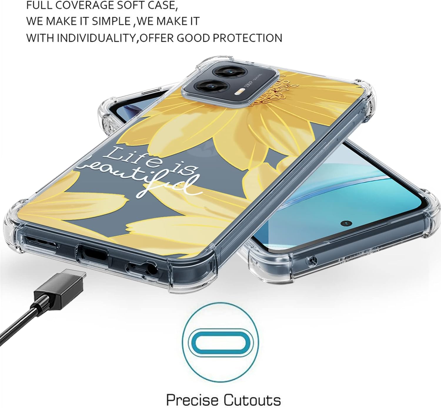 Osophter Funda para Moto G 5G 2023, Motorola G 5G 2023 para mujeres y niñas, diseño floral con protector de pantalla, absorción de golpes, funda de