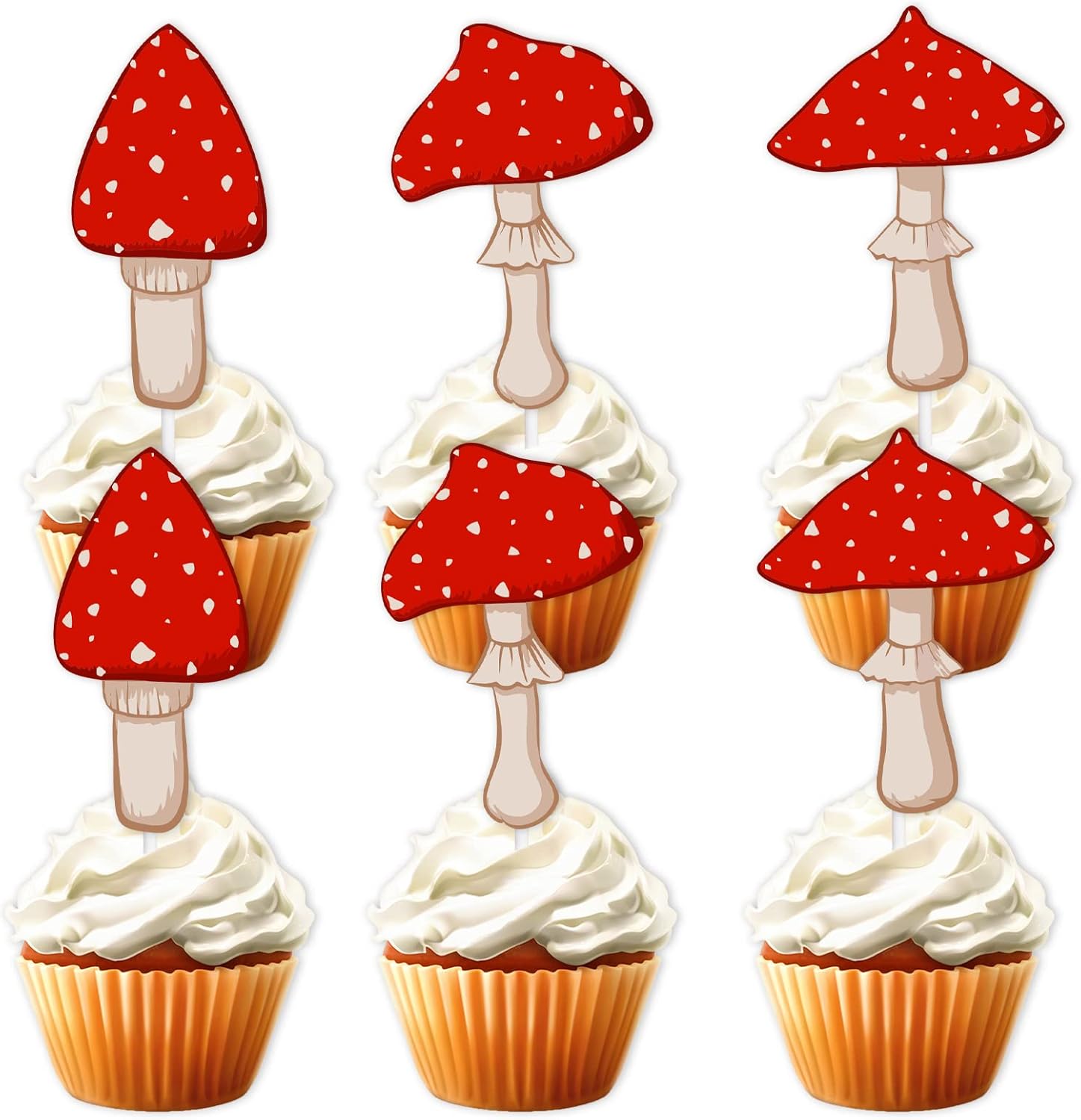 18 piezas de plantas de selva con purpurina roja para decoración de postre, decoración temática de animación a hongos, suministros de decoración