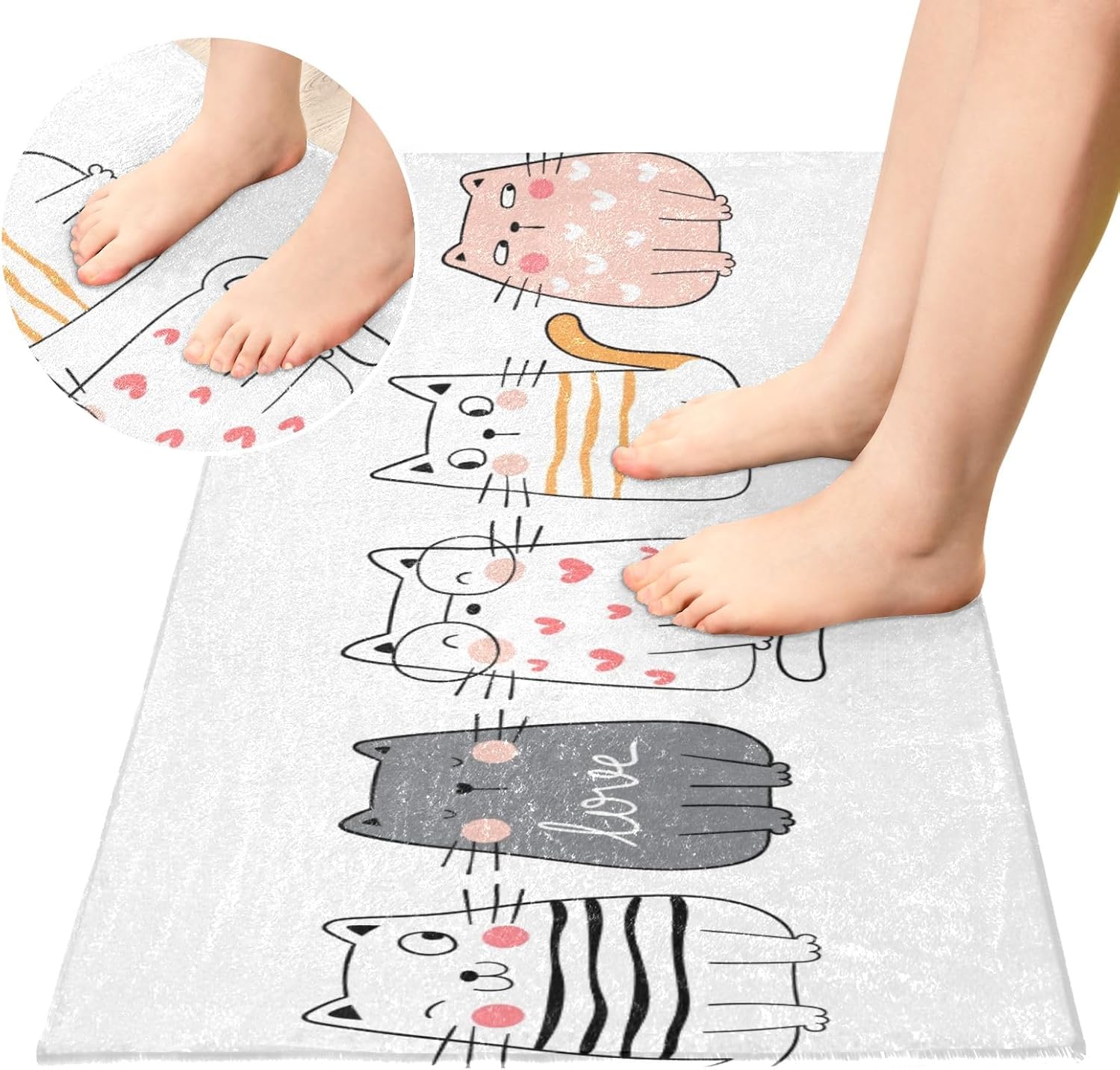 Cute Cats – Tapete de baño de felpa absorbente antideslizante, con parte trasera de goma, lavable, 39 x 20 pulgadas