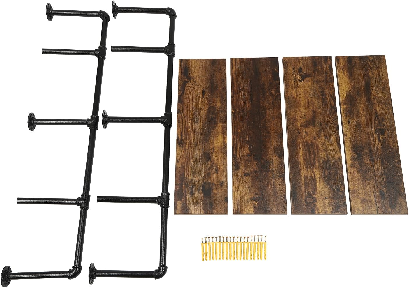 EurHomePlus Estantes flotantes de metal de 4 niveles para montar en la pared, estantería abierta, estantes de madera real Steampunk, estante de