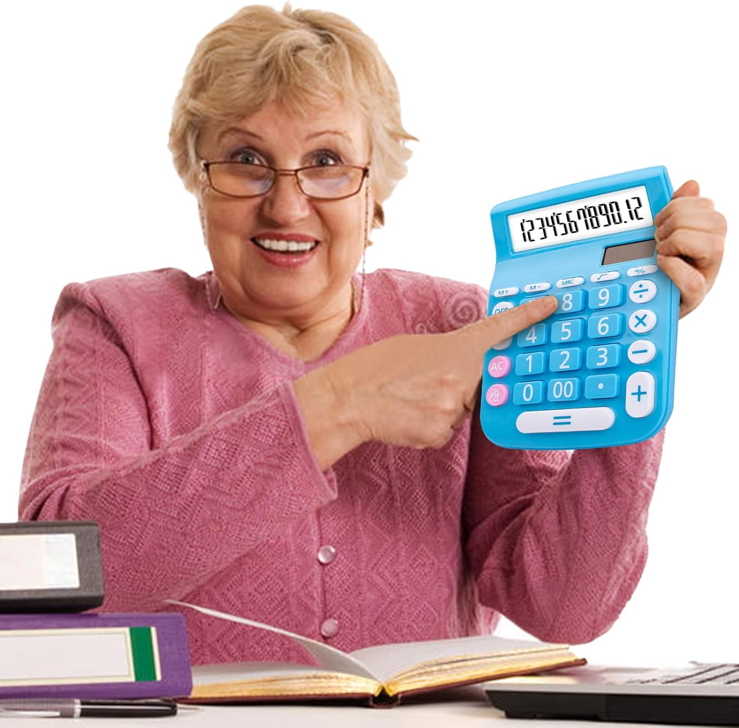 Calculadoras de escritorio, botón grande de pantalla grande, energía solar y de batería dual, 12 dígitos pequeña calculadora funcional básica