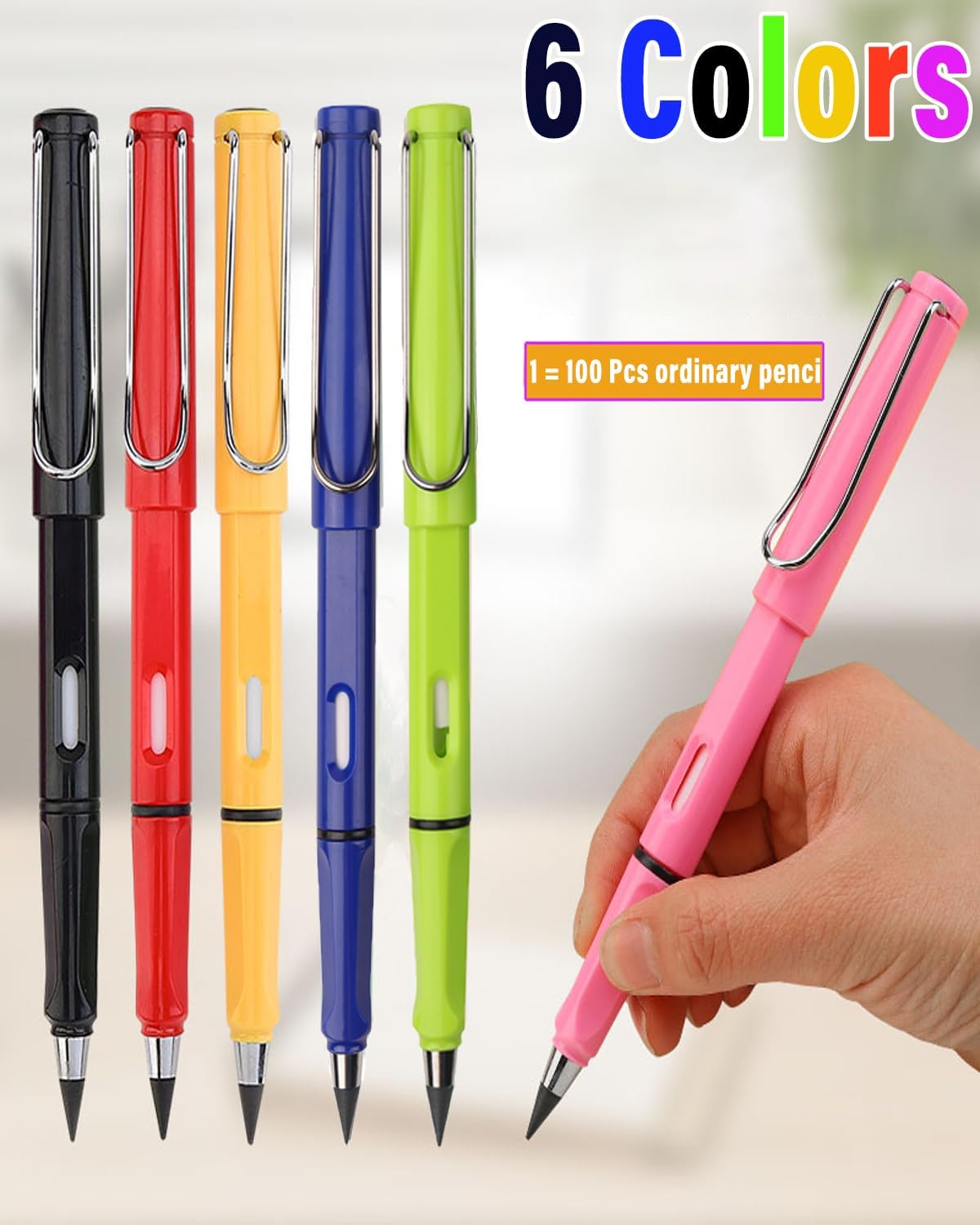 Credmate 6 lápices eternos, lápices Infinity Magic Forever con borrador, reutilizable, lindo lápiz eterno sin tinta para niños para escribir,