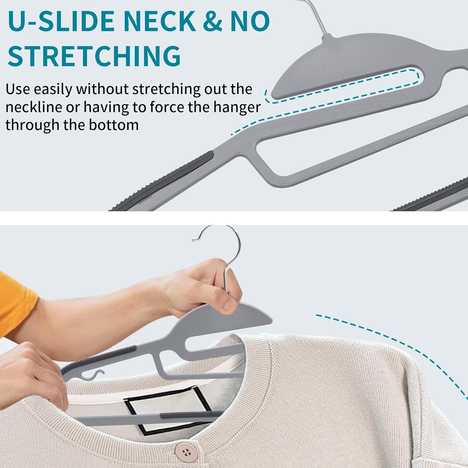 Paquete de 50 perchas de plástico para abrigos, perchas resistentes para pantalones, perchas para trajes que ahorran espacio con apertura en forma