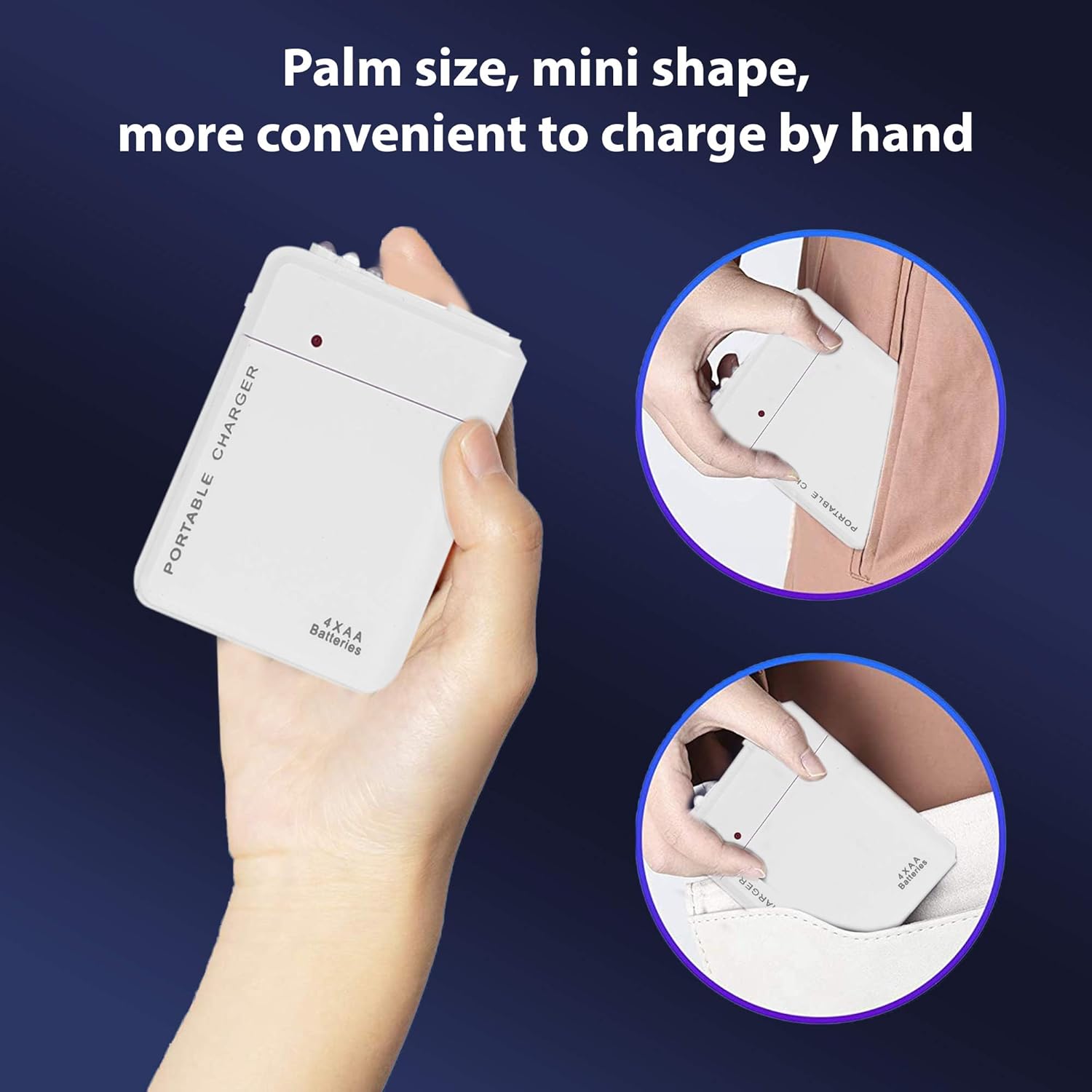 El cargador de viaje portátil de batería AA funciona para Xiaomi Note 7 Pro y recargador de emergencia con luz LED. Toma 4 pilas AA, USB-C) Blanco