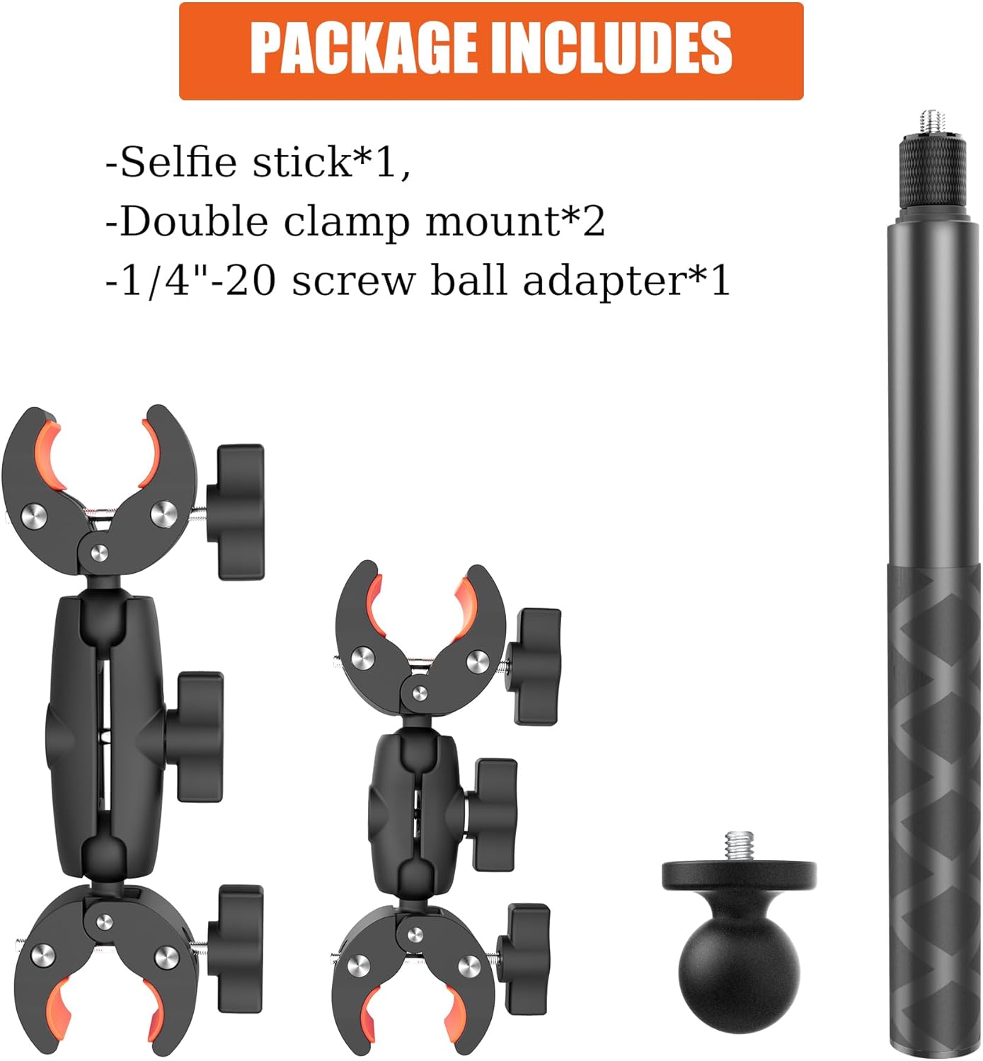 Soporte de manillar de motocicleta para Insta360, soporte de doble abrazadera con palo selfie de 46.5 in para Insta360 X3 X2 X ONE RS R, perfecto