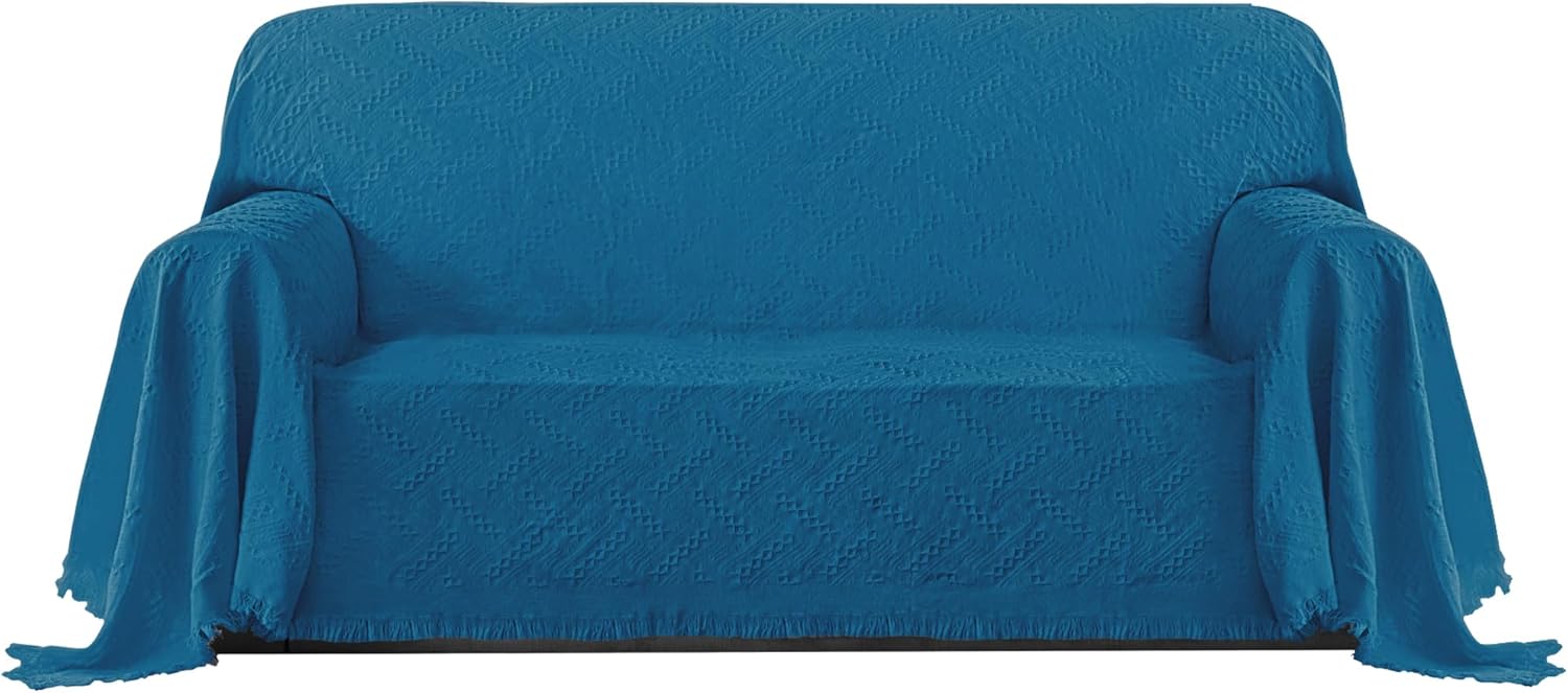 PureFit Funda de sofá de jacquard geométrico, con textura, suave, lavable, funda decorativa para sofá de 3 cojines, funda con borlas, protector de