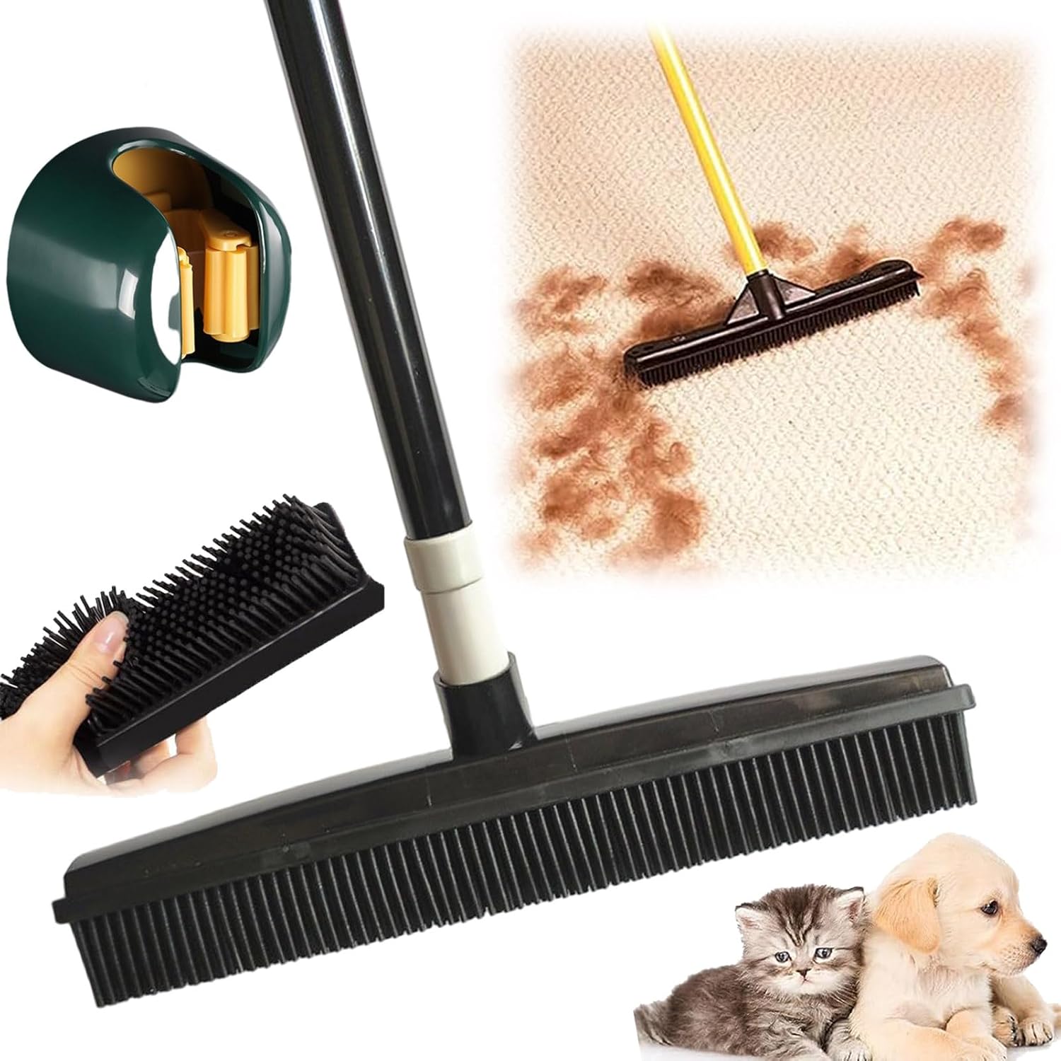 Escoba eliminadora de pelo de Petco índigo, escoba de goma para pelo de mascotas, rastrillo de alfombra para eliminación de pelo de mascotas, escoba