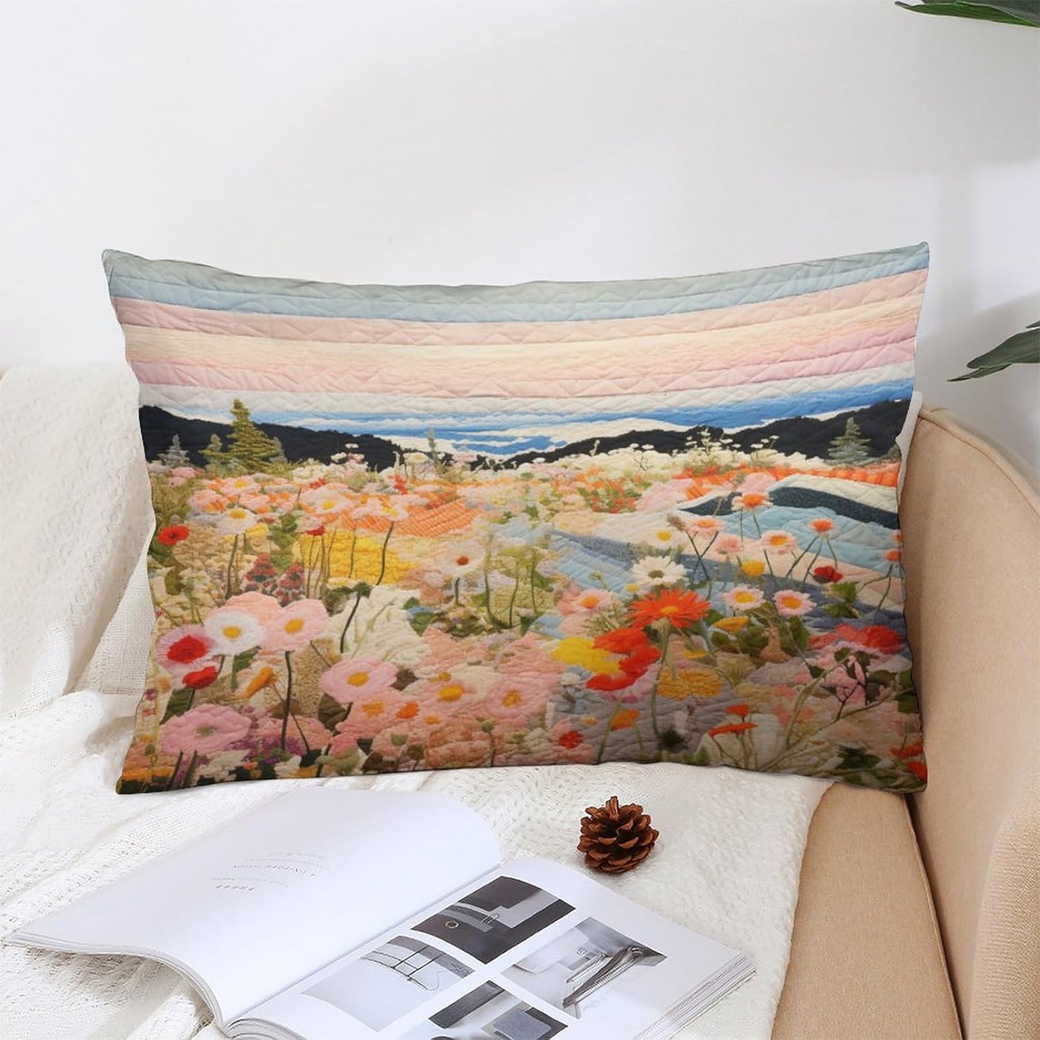 Funda de almohada con diseño de retazos de flores bohemias, tamaño Queen de 20 x 30 pulgadas, colorida almohada decorativa bohemia con diseño de