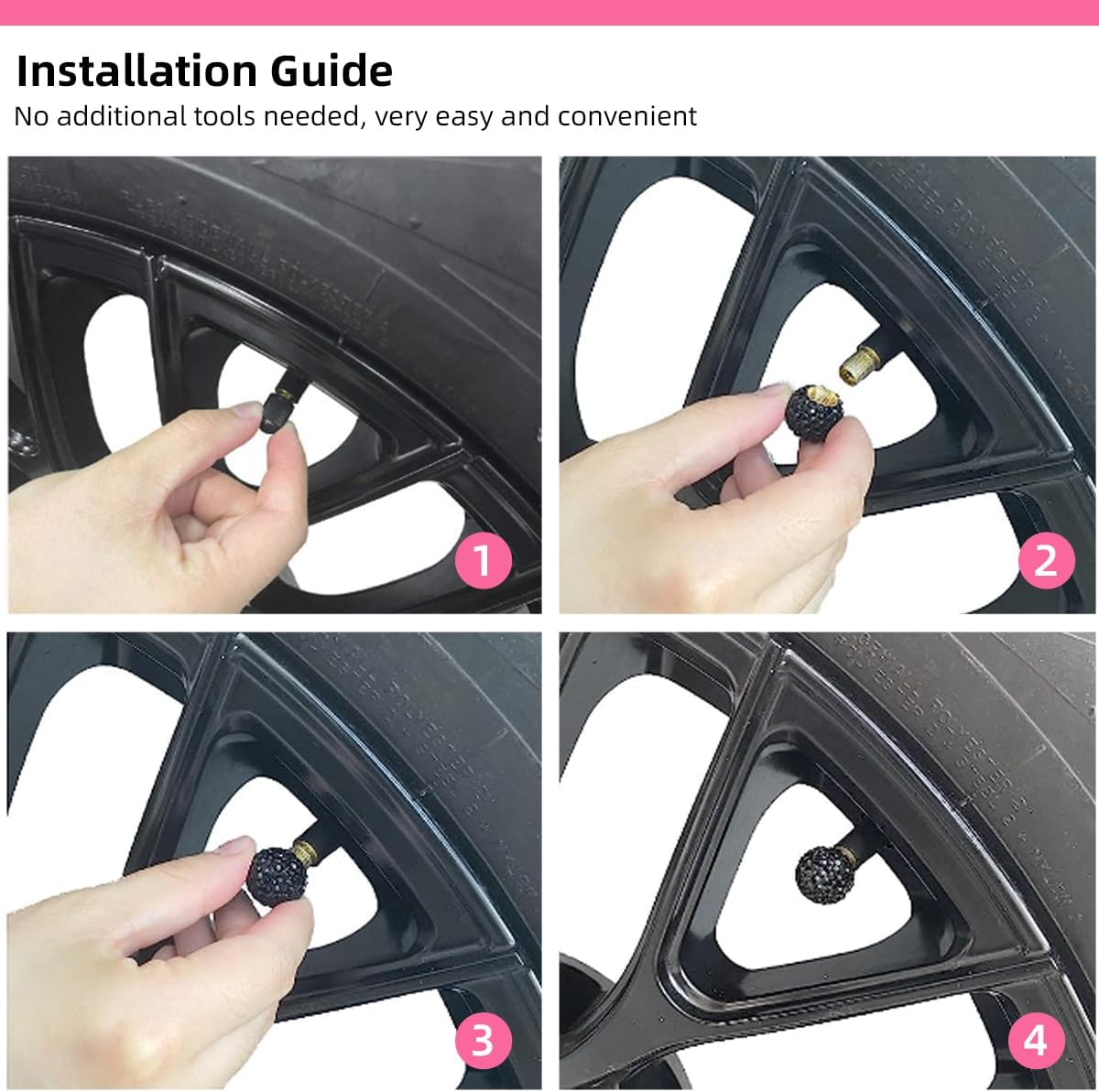 Kewucn 4 tapas de vástago de válvula de neumático de automóvil, hechas a mano, a prueba de polvo, con diamantes de imitación, accesorios exteriores