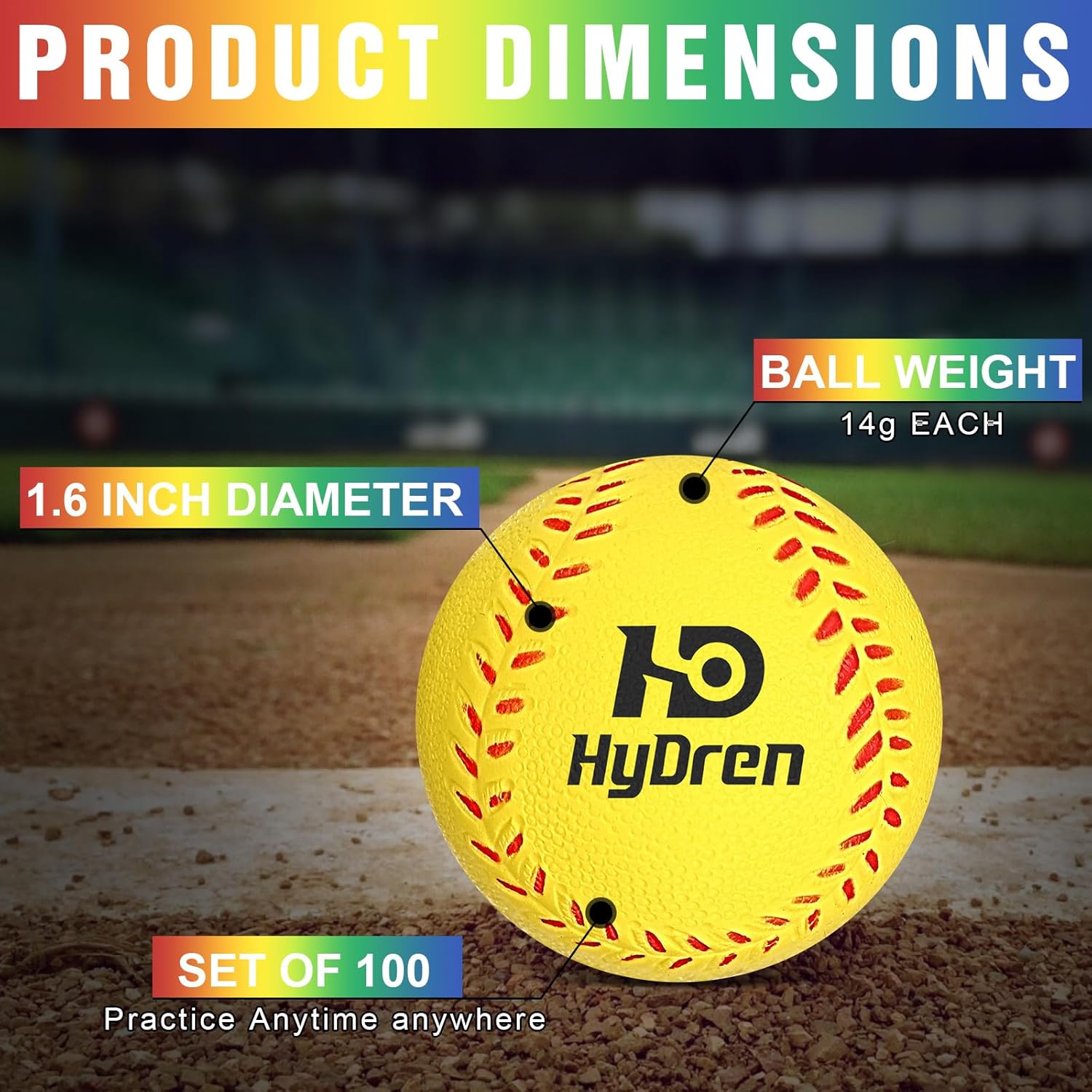 Liliful 100 pelotas de béisbol de espuma suaves con bolsa de cordón, 1.6 pulgadas, mini pelotas de béisbol de espuma colorida para lanzar máquinas