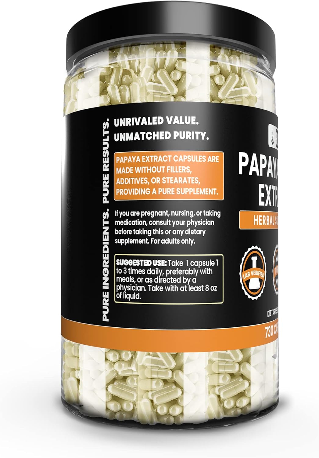 Pure Original Ingredients Extracto de papaya (730 cápsulas) sin magnesio o rellenos de arroz, siempre puro, verificado por laboratorio