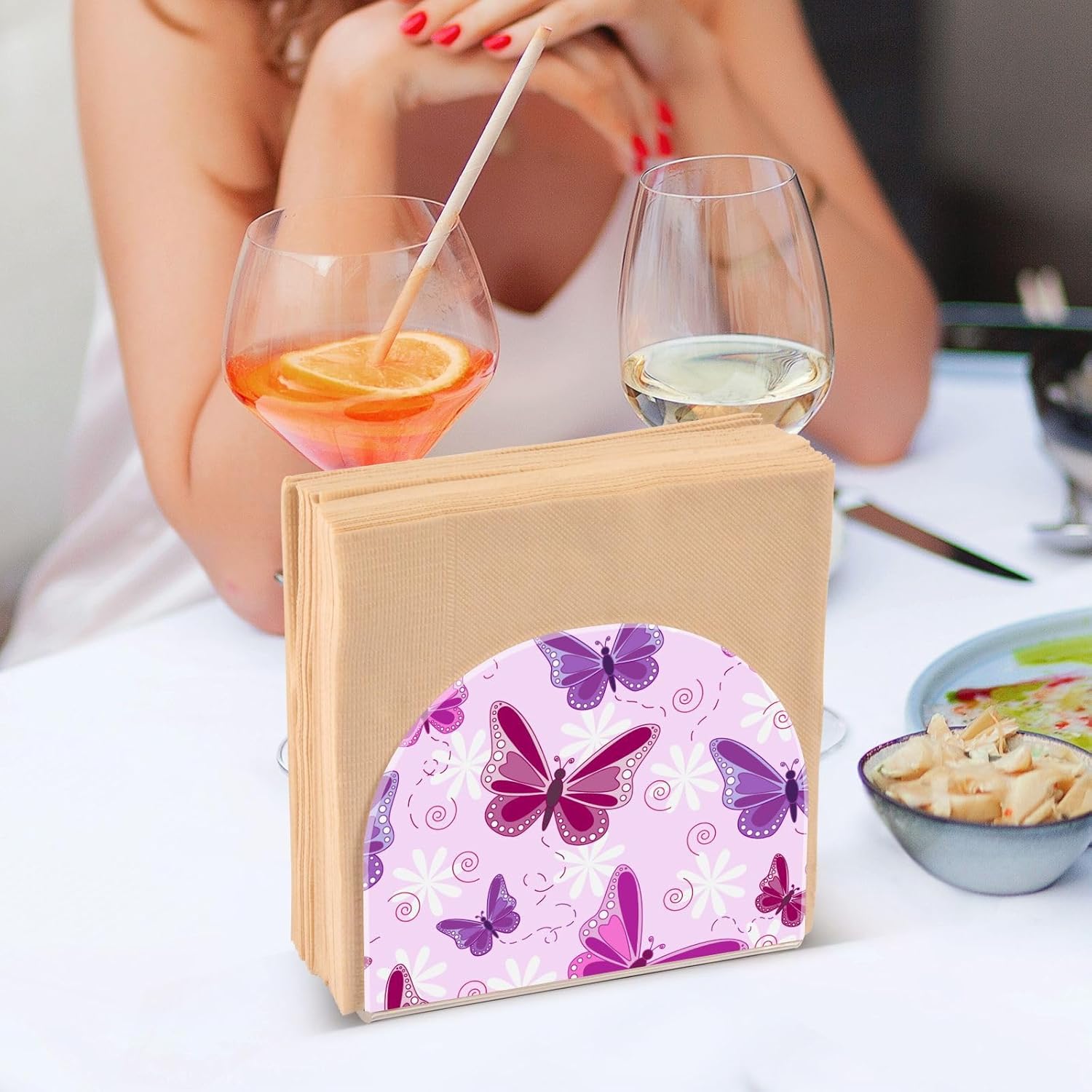 Napkin Holder Elegant Butterfly Napkin Holders for Tables, Clear Acrylic Napkin Holders Cocktail Napkin Holder for Kitchen Restaurant Bar Home Decor