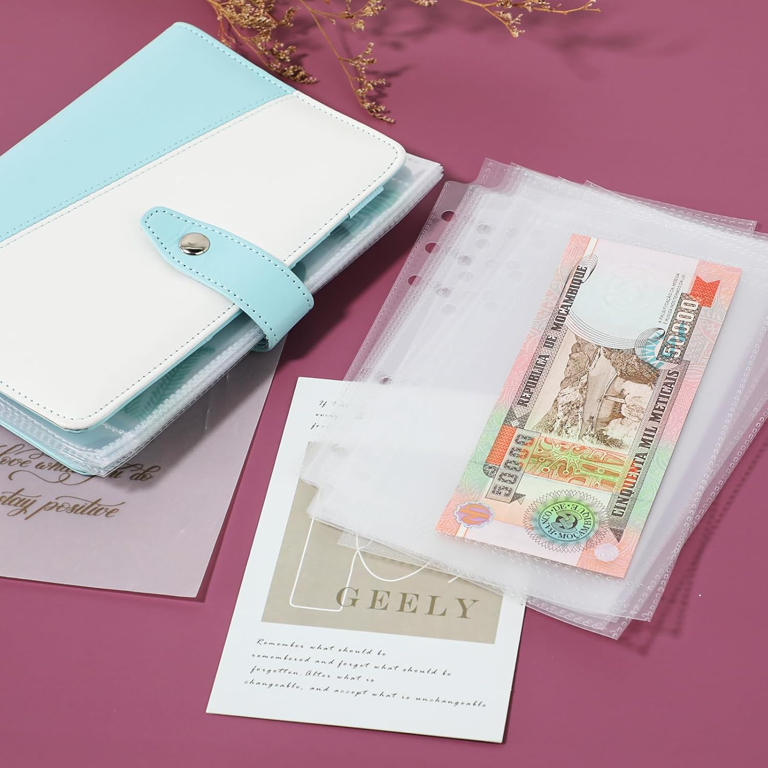 40 bolsillos A6 para carpeta, insertos de plástico transparente para fotos de tarjetas de crédito, fundas protectoras de hojas de presupuesto con 6