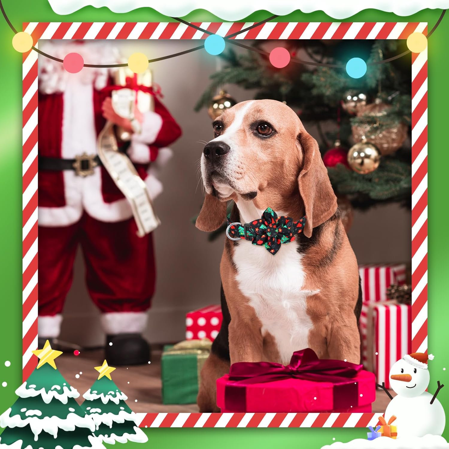 6 collares de Navidad para perro con flor, collar de Navidad para perro con hebilla de plástico floral extraíble, collares de Navidad ajustables