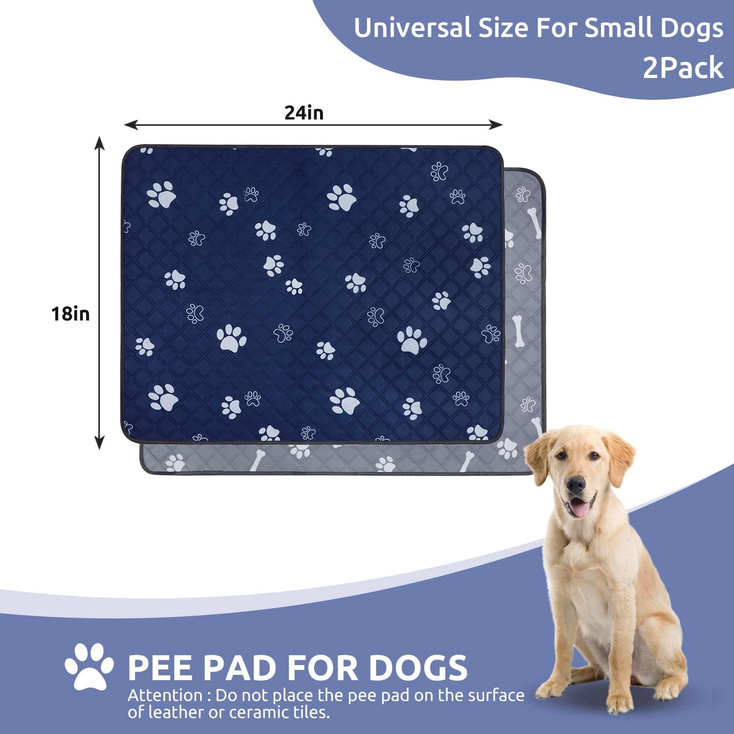 Almohadillas lavables para orina de perros de 18 x 24 pulgadas, paquete de 2 almohadillas reutilizables para entrenamiento de mascotas, súper