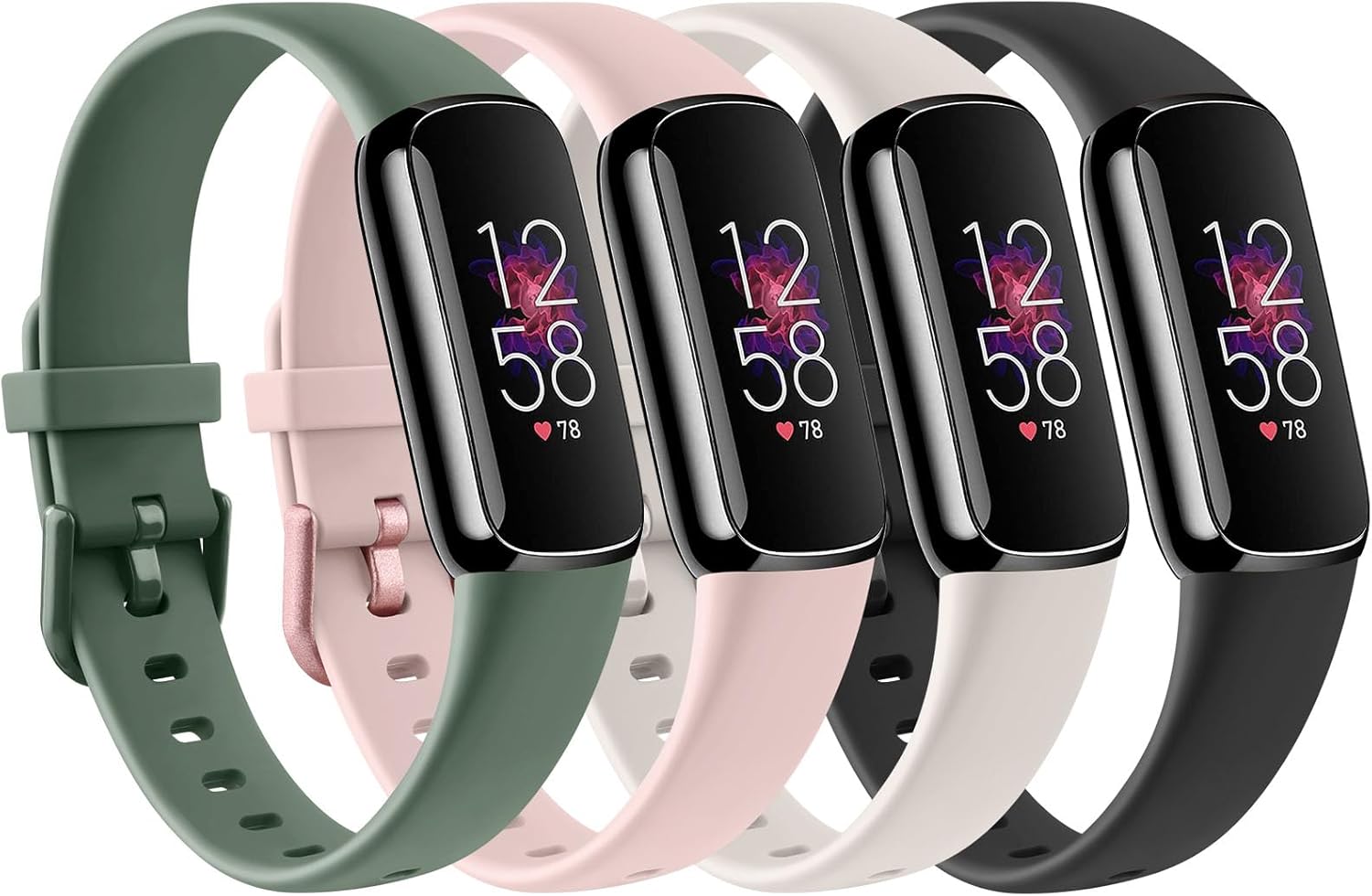 Paquete de 4 correas deportivas compatibles con Fitbit Luxe para mujeres y hombres, correas deportivas de repuesto de silicona suave para Fitbit