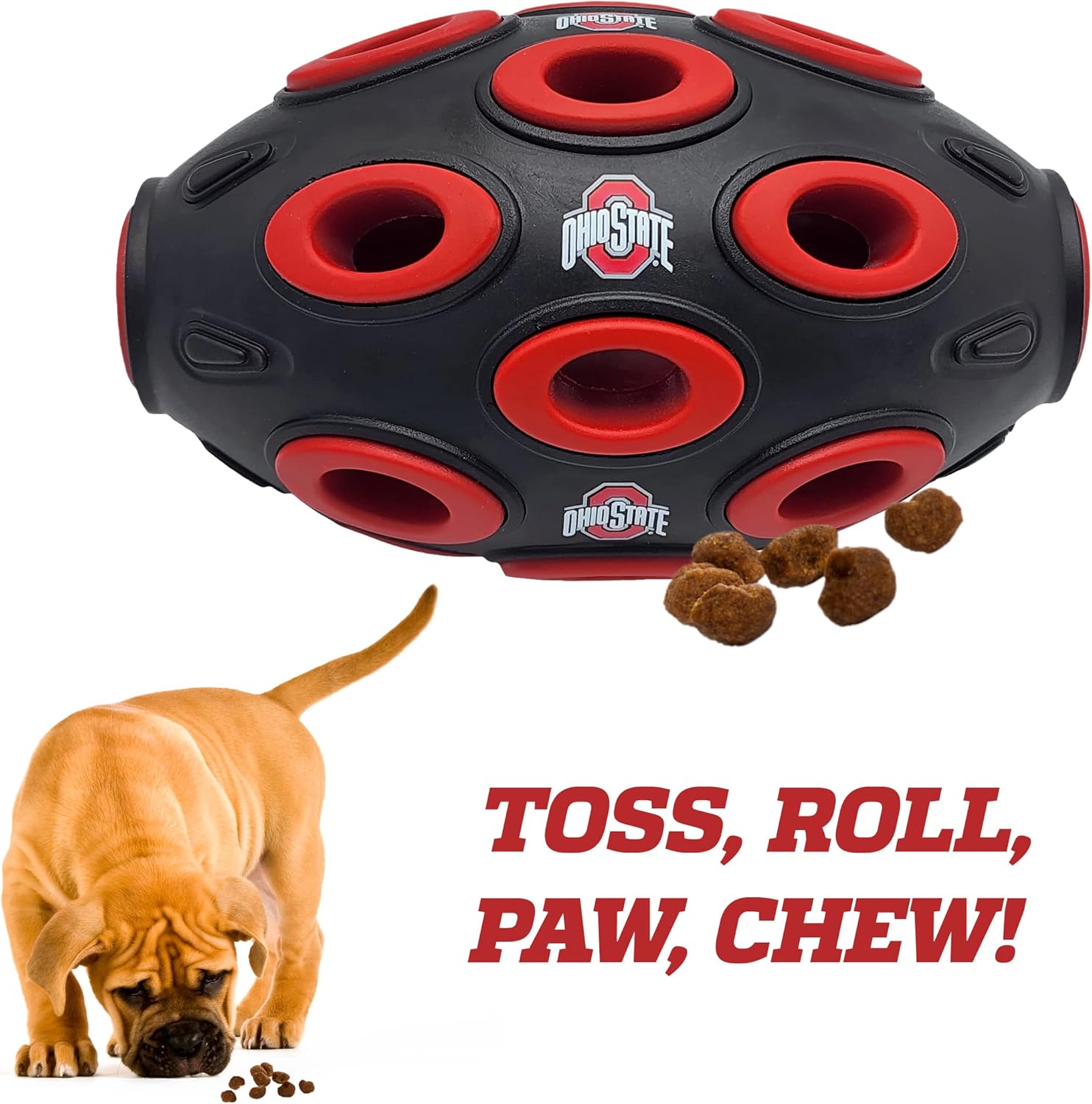 Pets First NCAA Ohio State Buckeyes Football Treat Dispensing Toy for Dogs and Cats, Rubber Ball Dog Toy, Interactive Fun Dog Treat Toy, Natural