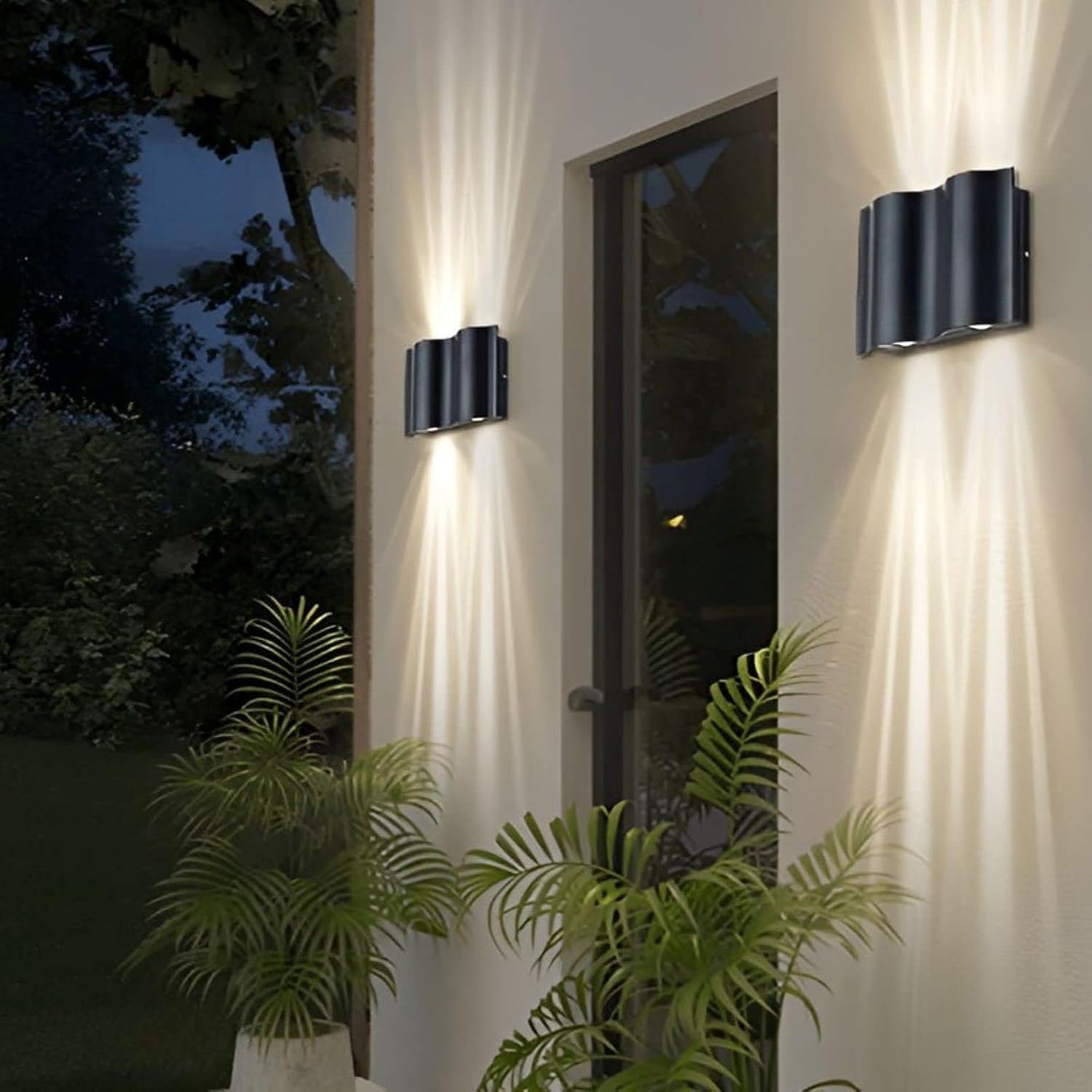 JHOTEC Aplique LED único de diseño de arco con luces arriba y abajo, apliques de pared impermeables para exteriores, adecuado para jardines, paquete