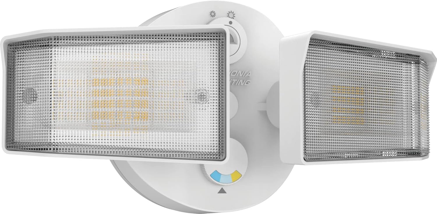 Lithonia Lighting HGX LED 2SH ALO SWW2 120 PE WH M2 HomeGuard – Reflector LED de seguridad para exteriores, salida de luz ajustable, CCT conmutable,