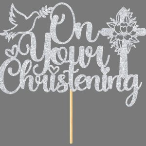 Decoración para pastel de bautizo, primera comuniónbendición en tu confirmación, suministros de decoración de fiesta de bautismo, purpurina plateada Decoración para pastel de bautizo, primera comuniónbendición en tu confirmación, suministros de decoración de fiesta de bautismo, purpurina plateada