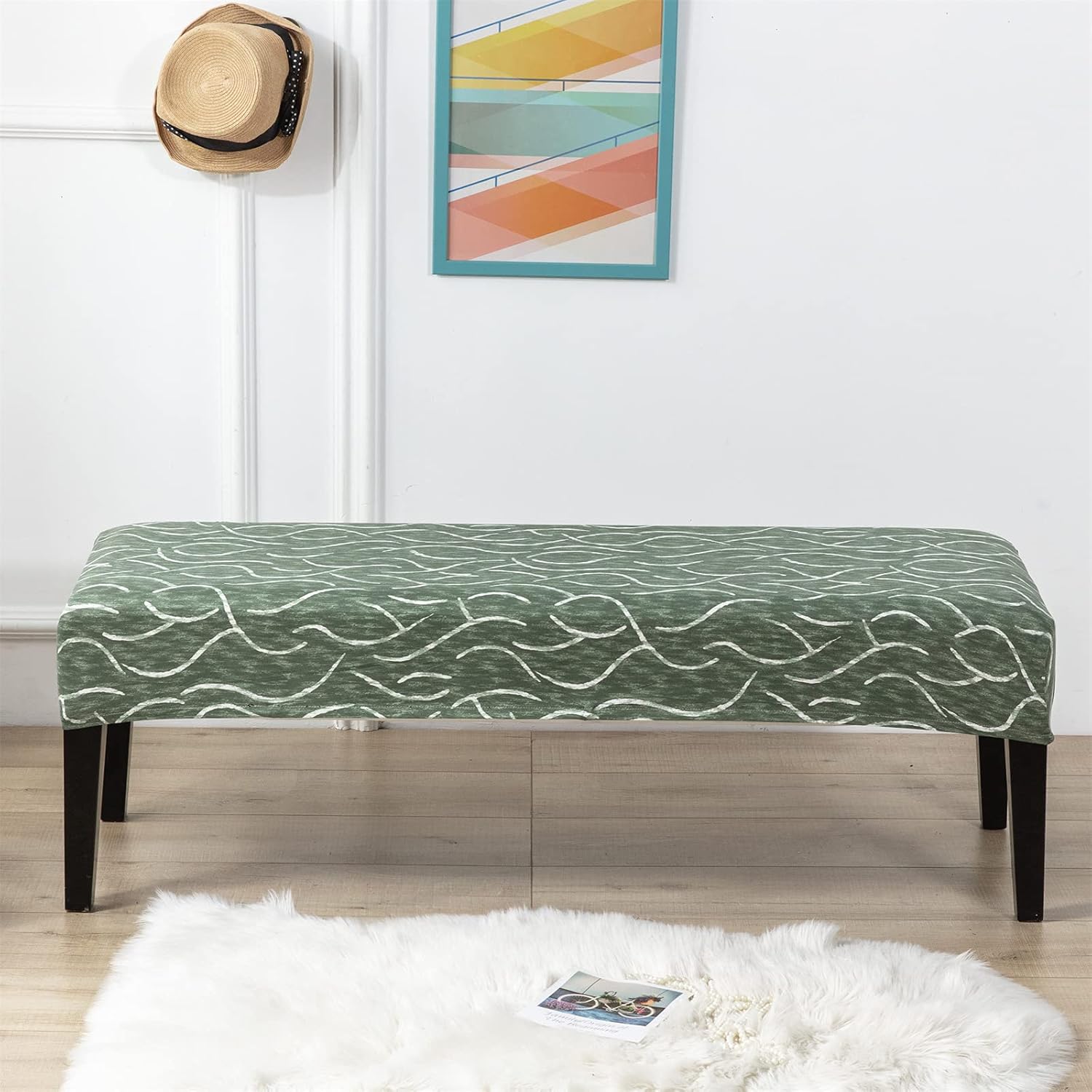 CRFATOP Funda estampada para asiento de banco de comedor, funda elástica y tapizada, extraíble y lavable, fundas para silla de comedor para