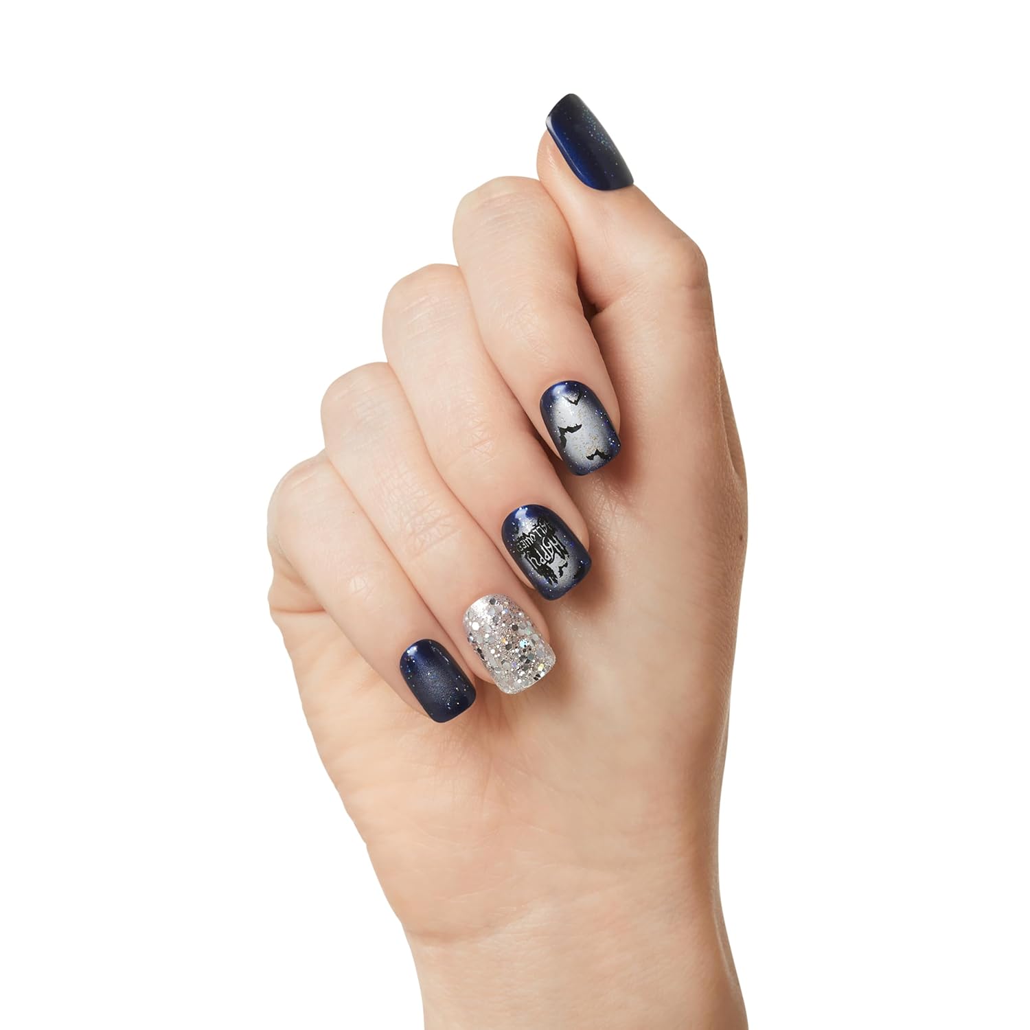 KISS imPRESS – Manicura a presión para Halloween, azul, longitud corta, forma cuadrada, tecnología PureFit, a prueba de astillas, a prueba de