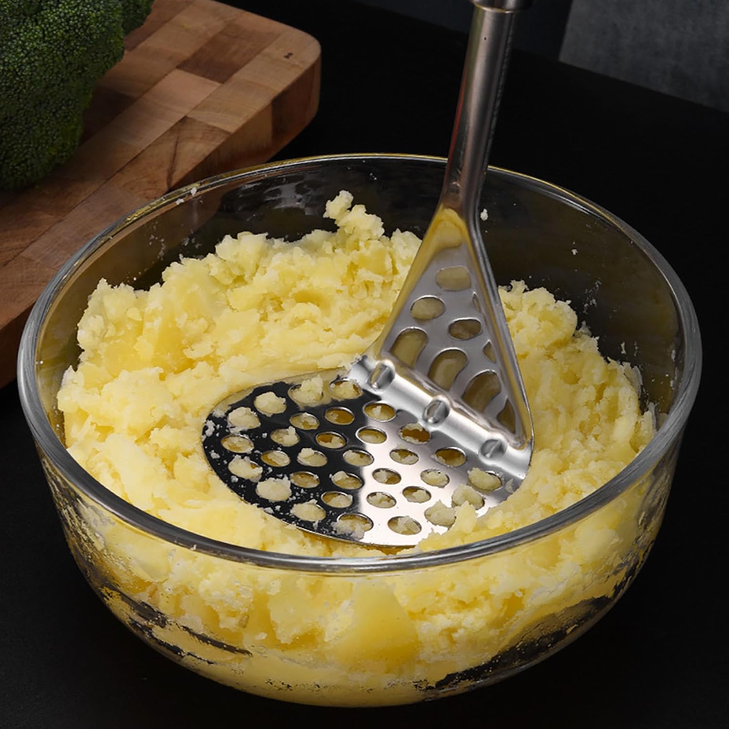 Paquete de 2 machacadores de patatas, de acero inoxidable, manual resistente, integrado, utensilios de cocina para patatas, aguacates, calabazas,