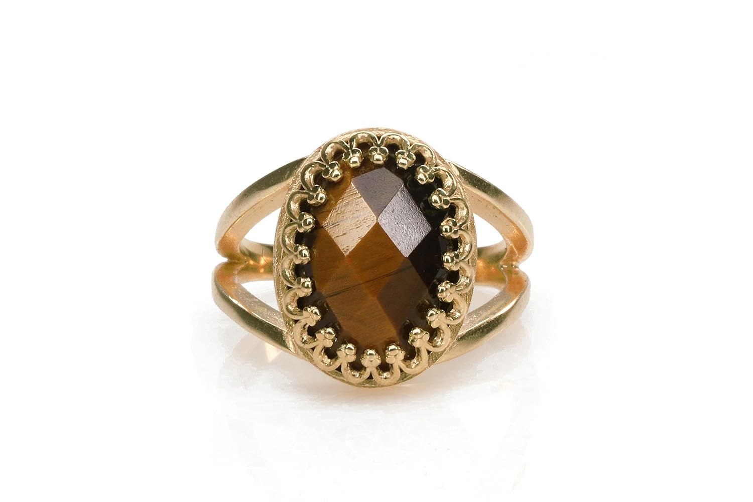 Tiger Eye Ring – Intricate Oval Rings for Women – Handmade Crystal Rings, Fashion Rings, Jewelry for Her – Custom Gemstone Jewelry with Box