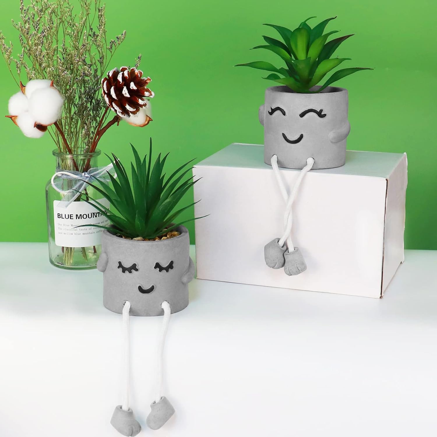 Zerzsy Suculentas falsas en macetas de cemento con pata colgante, mini plantas falsas en maceta para decoración de escritorio, decoración de estante