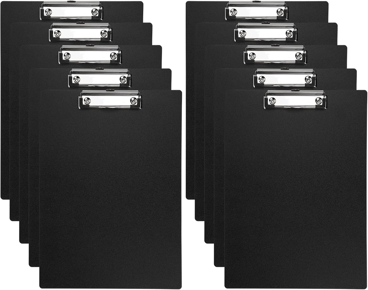 BOMKEE Portapapeles color negro, paquete de 10 portapapeles tamaño carta A4 con clip de metal de perfil bajo y agujero para colgar para oficina y